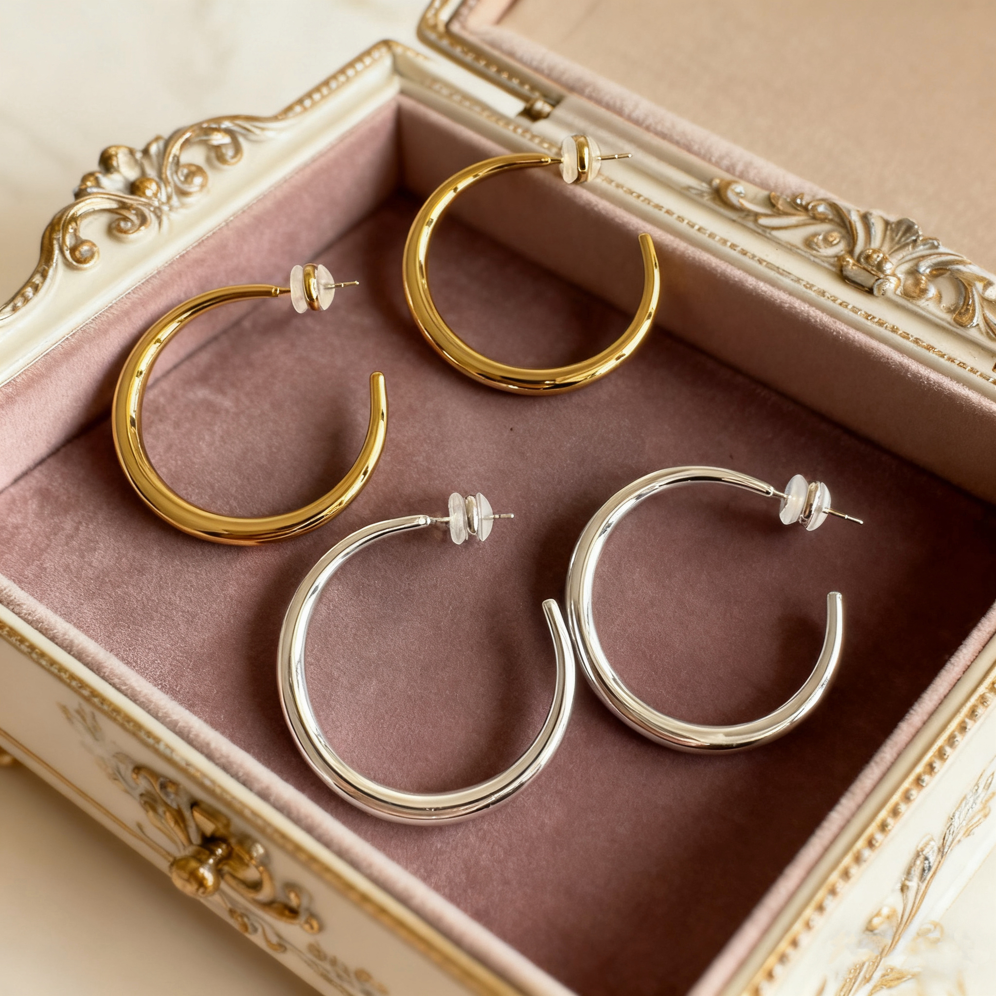 铜合金耳饰 法式复古秋冬搭配圈圈耳环时尚简约流光风耳圈