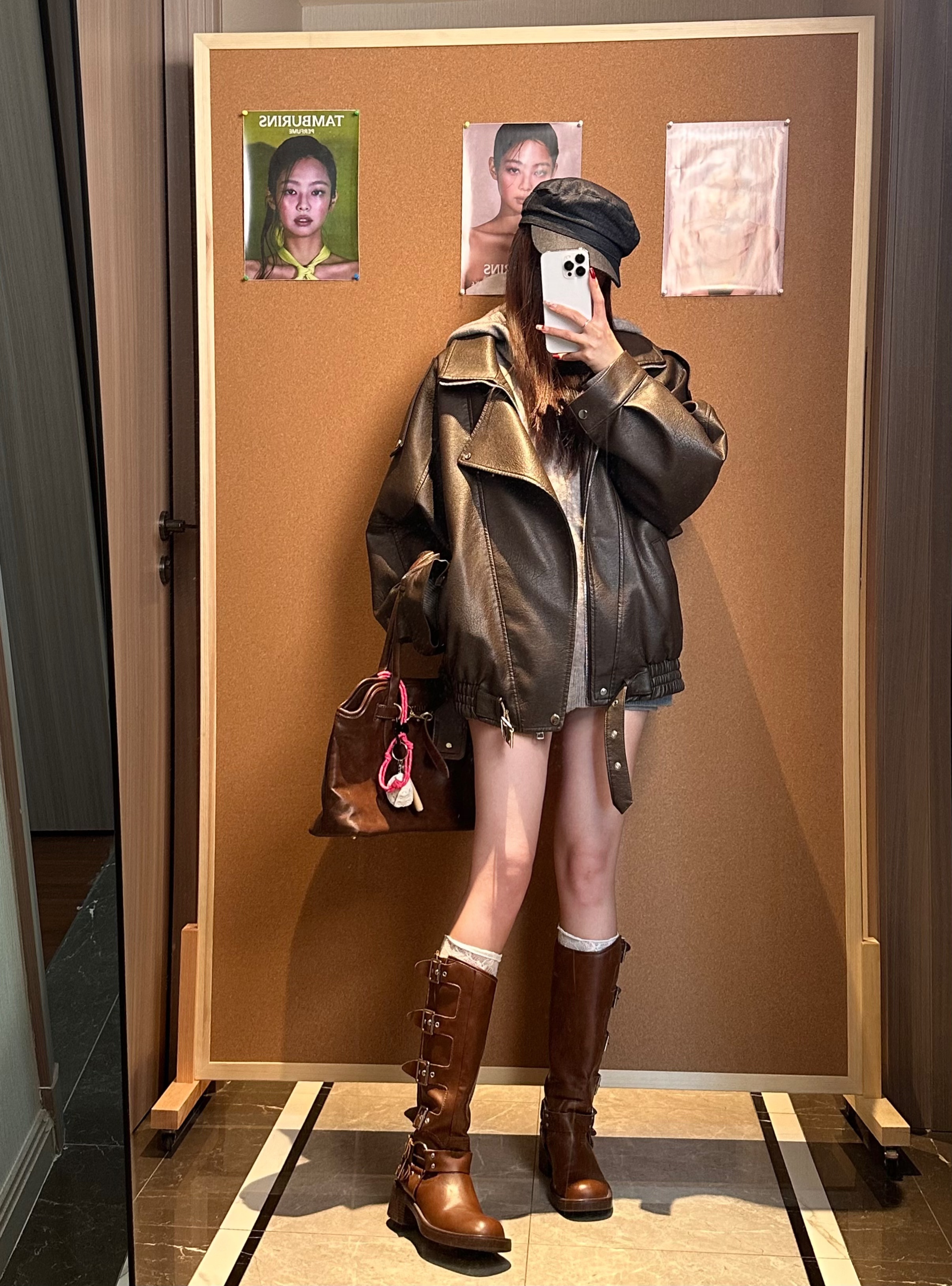 高端肌理感阔版双领机车皮衣女春秋时尚宽松显瘦