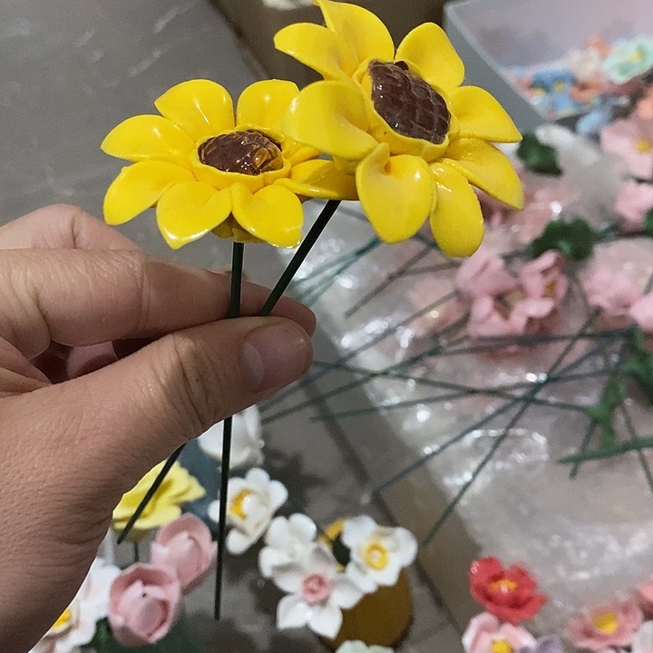 瓷片纯手工陶瓷花摆件瑕