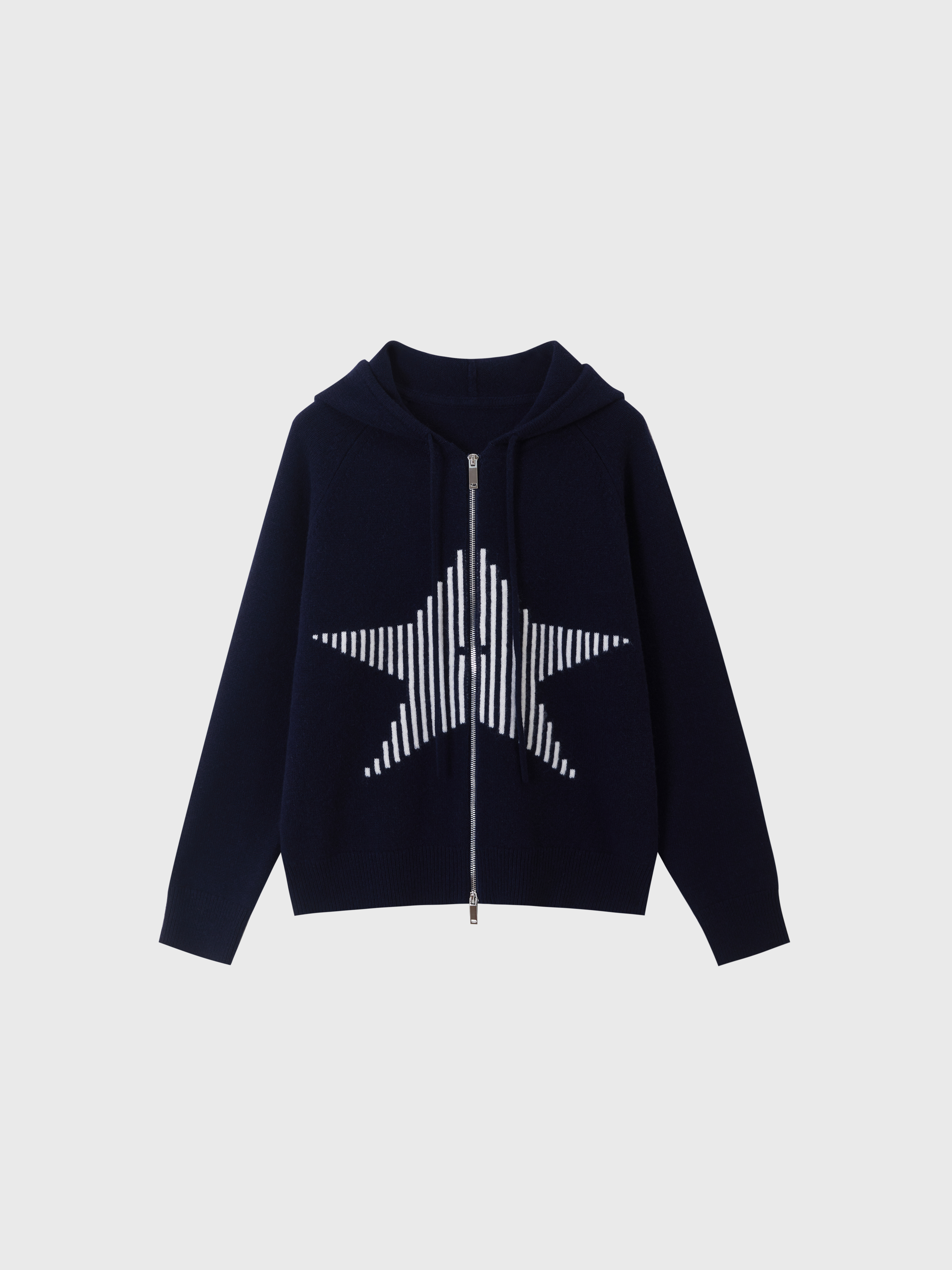 全羊毛提花晕染星芒连帽针织衫卫衣上衣开衫毛衣