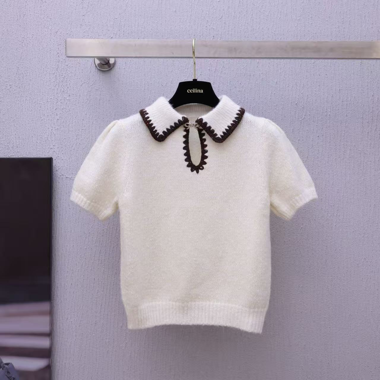 【晨老板】~ceilina【月光罗曼】时尚简约翻领短袖针织79257060