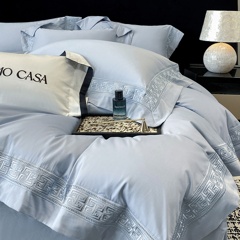 【全棉刺绣贡缎四件套】A高端类纯色长绒棉全棉四件套床品纯棉