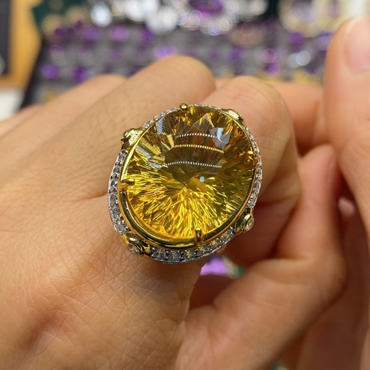 水晶戒指银S925镶嵌天然水晶戒指