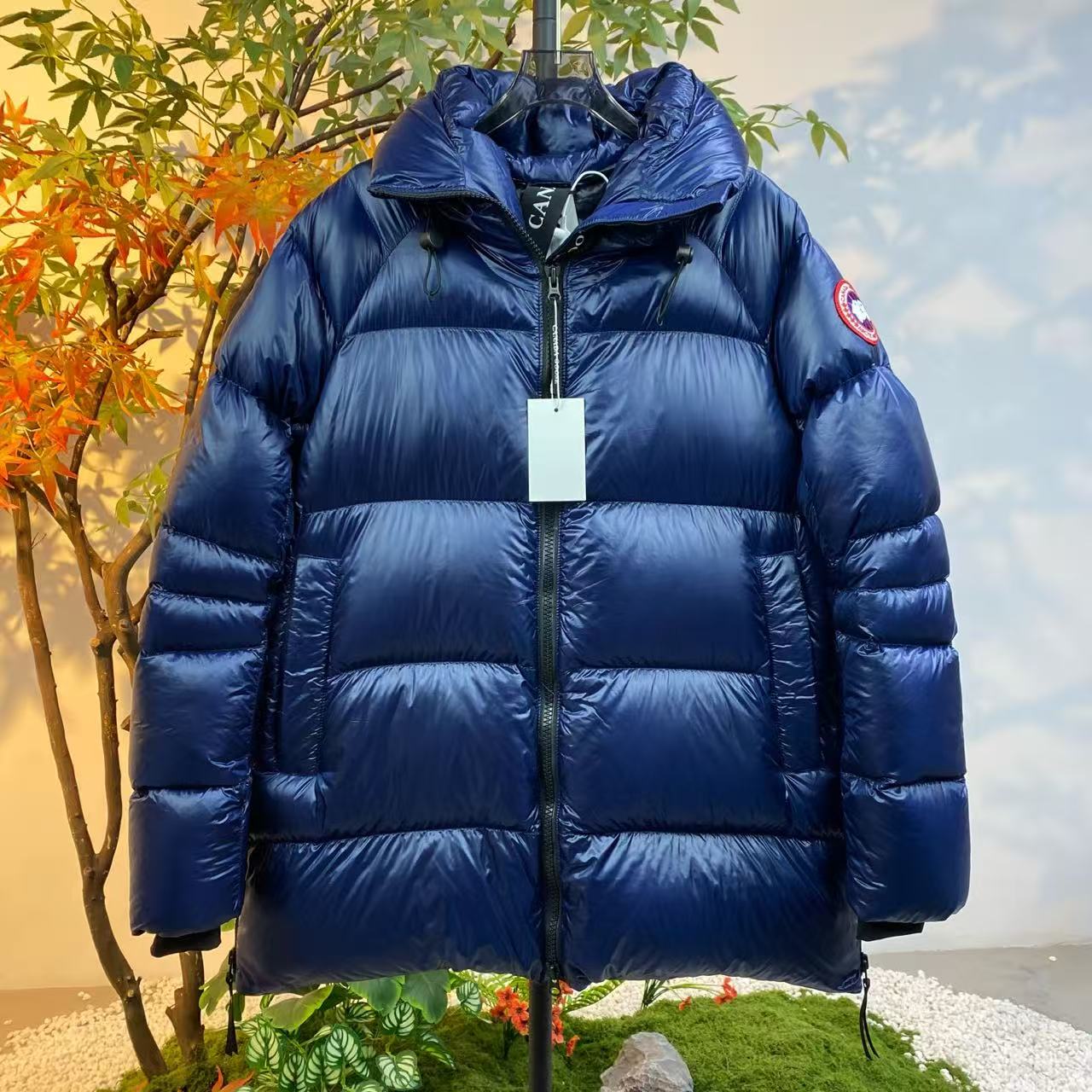 99新 CANADA GOOSE 2510242/L码/纯色亮面廓形连帽羽绒服
