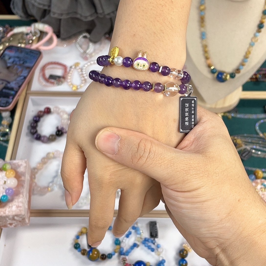 水晶手链银S925镀金镶嵌