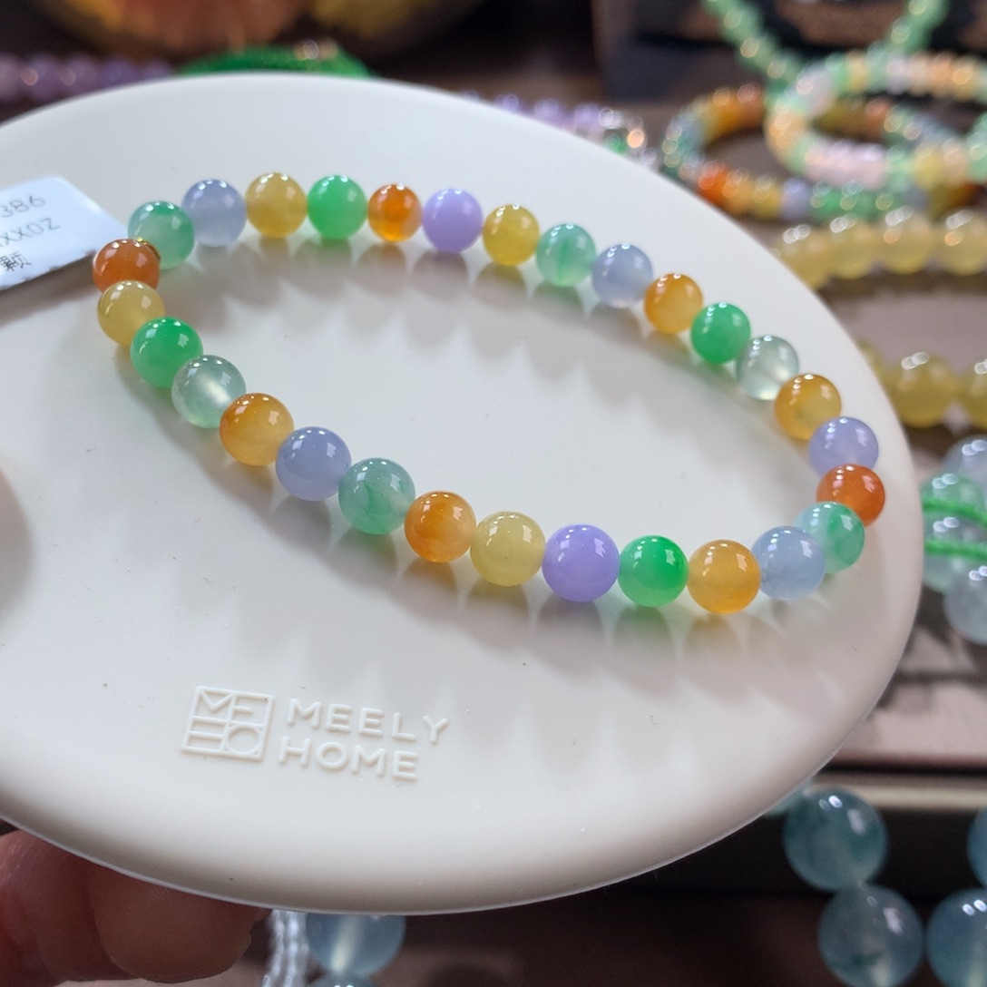 翡翠手链未镶嵌浓艳彩虹卡6.5