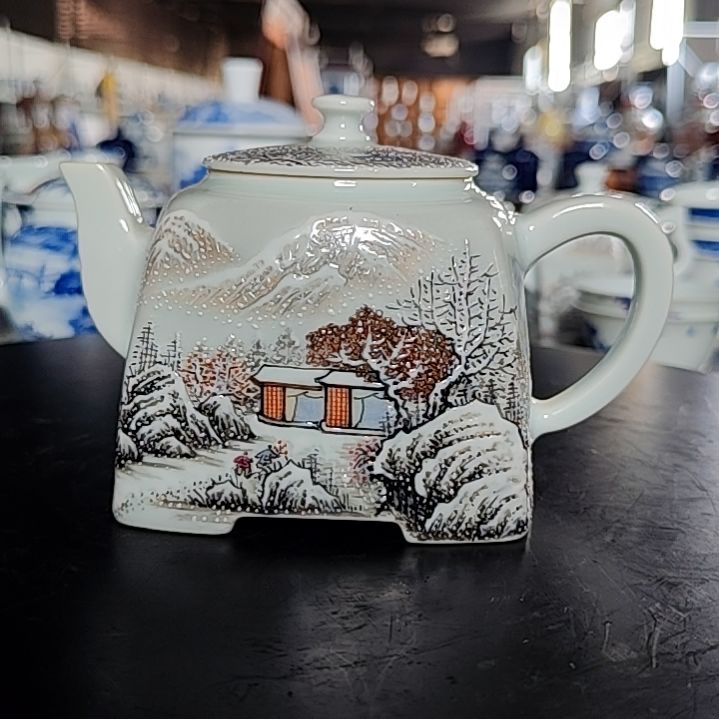 景德镇陶瓷茶具套装摆件雪景