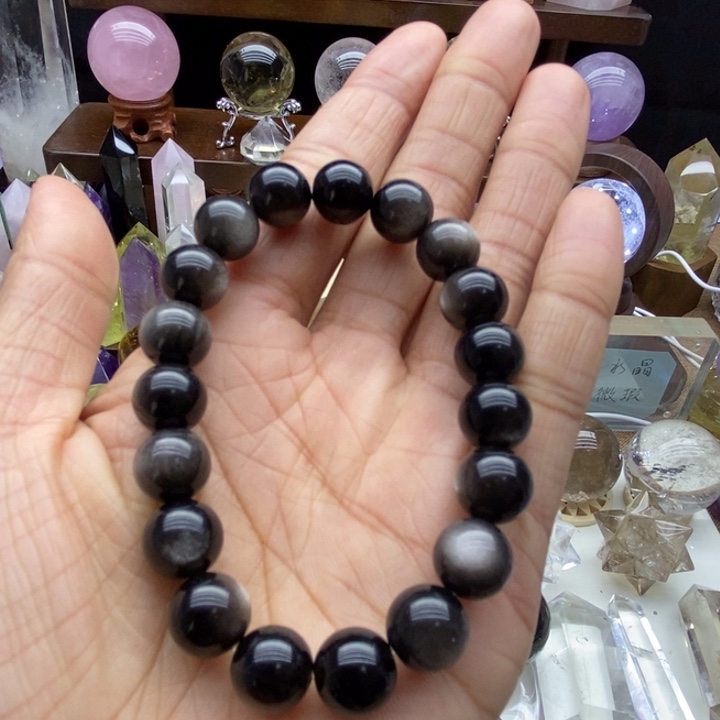 水晶摆件未镶嵌天然银曜石手串10m m