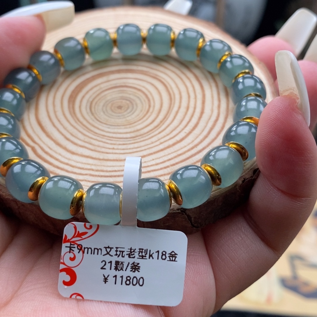 望***.未镶嵌手链翡翠卡9老型珠k18金21颗/条