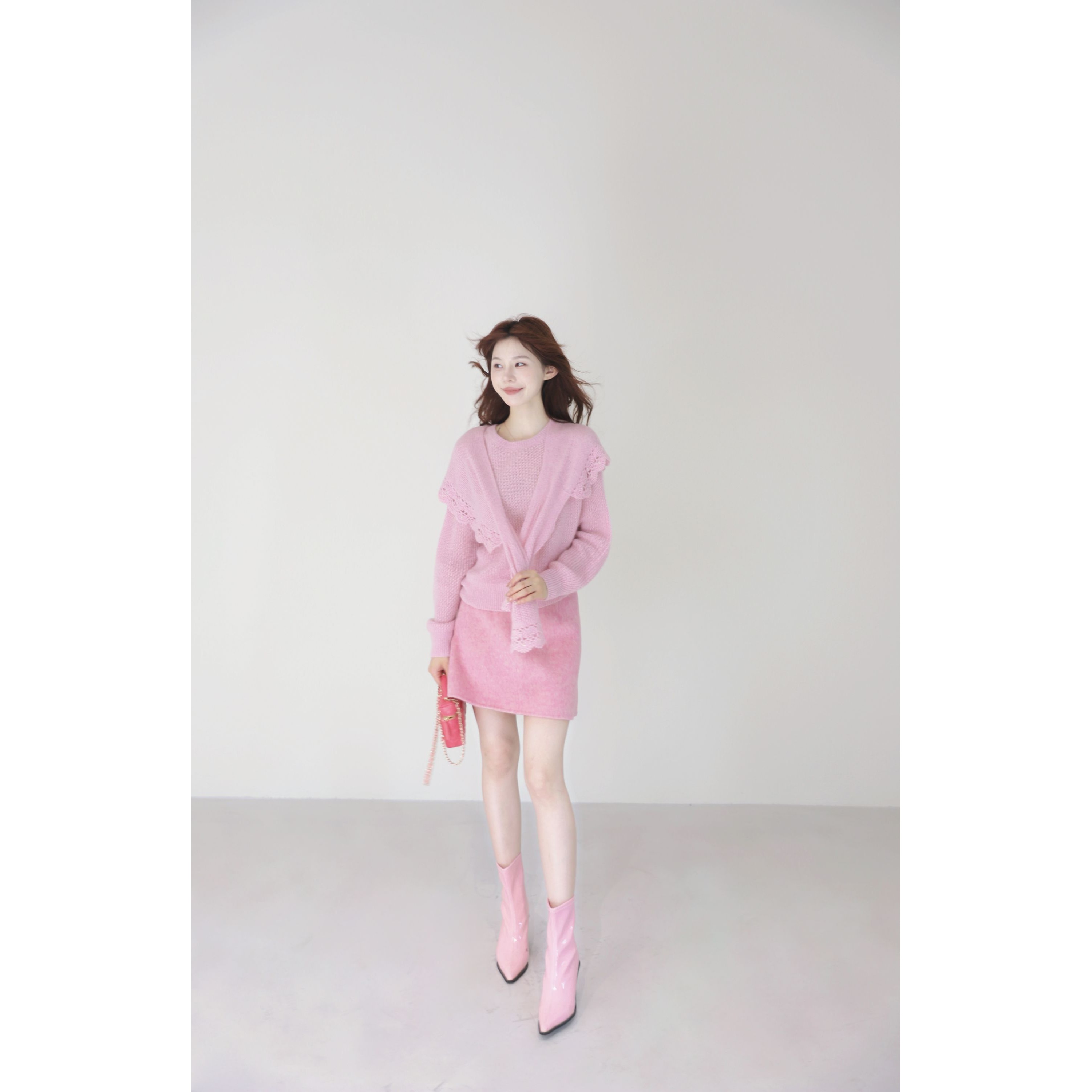 【羊毛】秋季套装轻奢气质时尚甜美美静在这粉色半裙XMZH9427