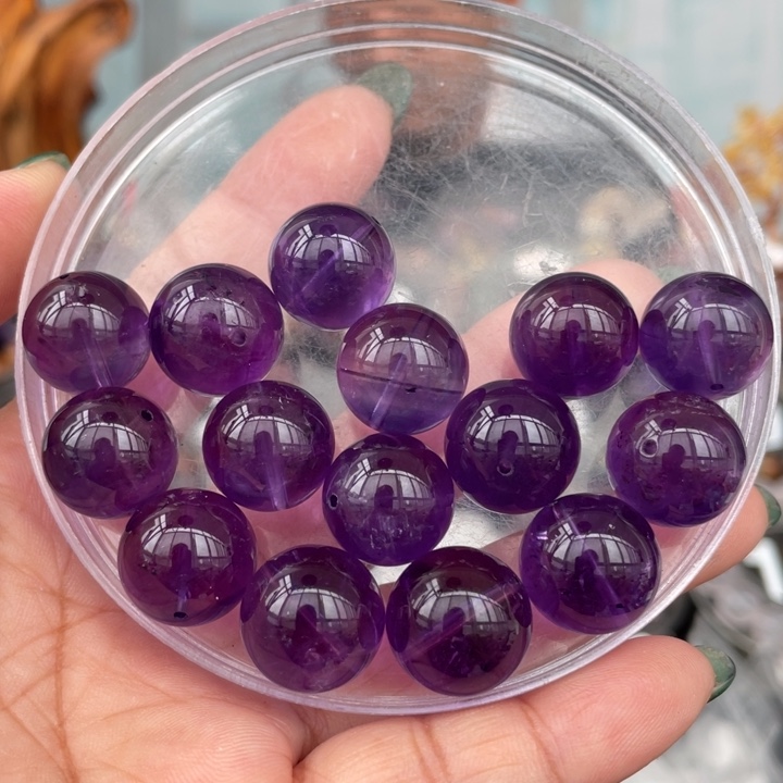 水晶手串未镶嵌15mm乌拉圭紫水晶单珠多样性发其一