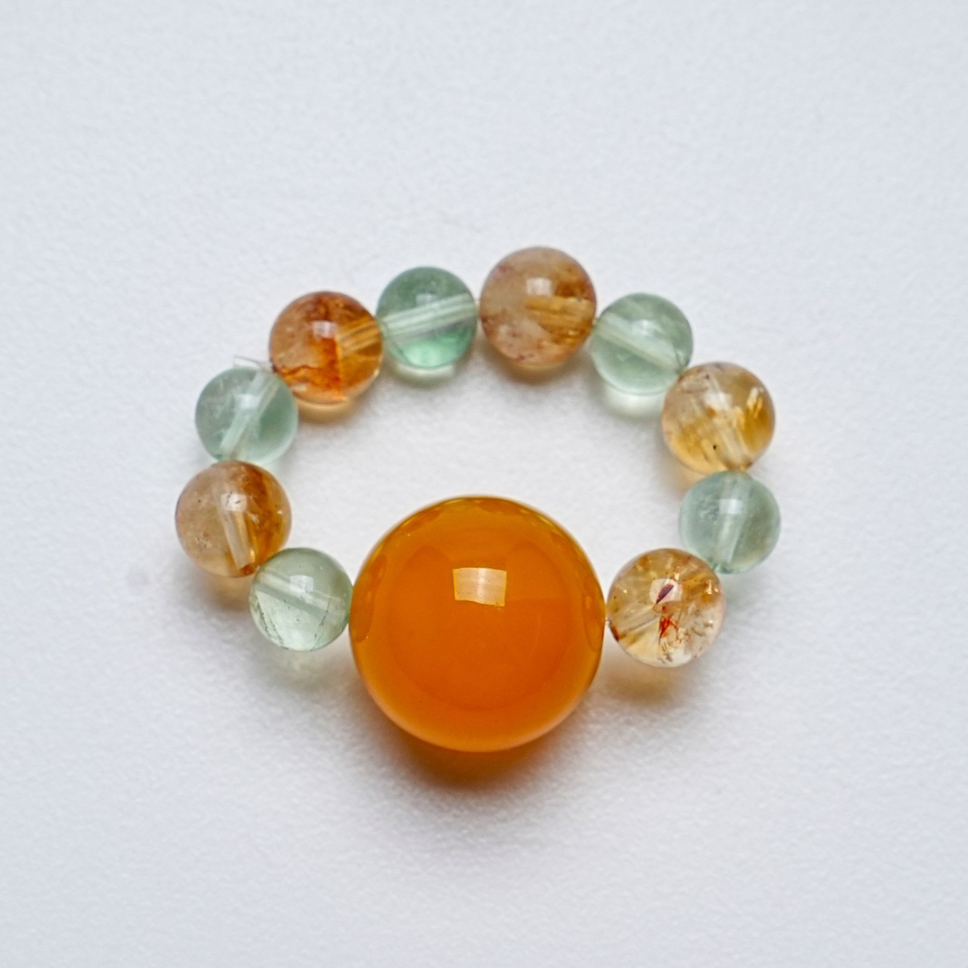 【如你所想】天然绿萤石水晶戒指女款百搭黄塔晶戒指