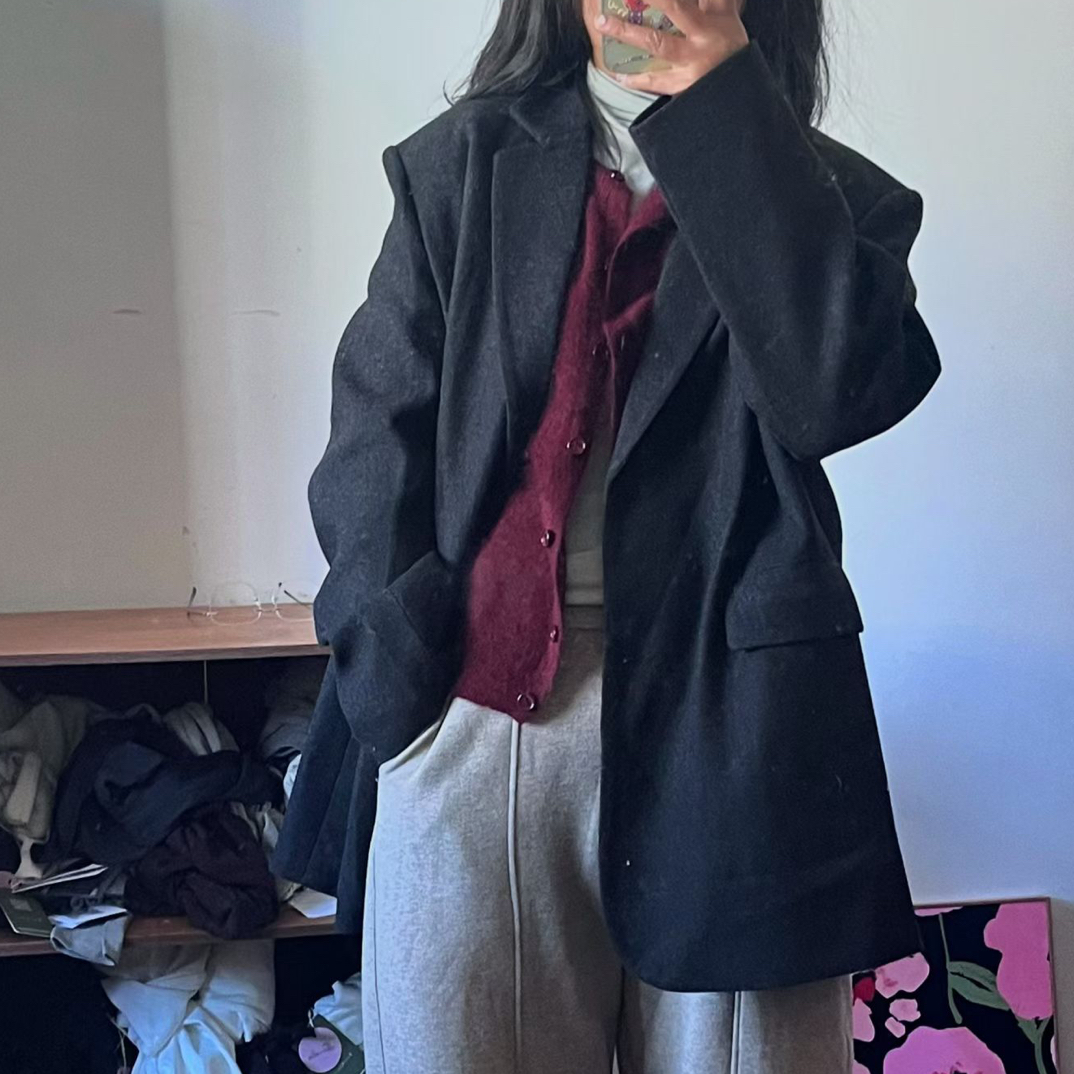 意式复古甄选圈圈呢绵混纺西装外套