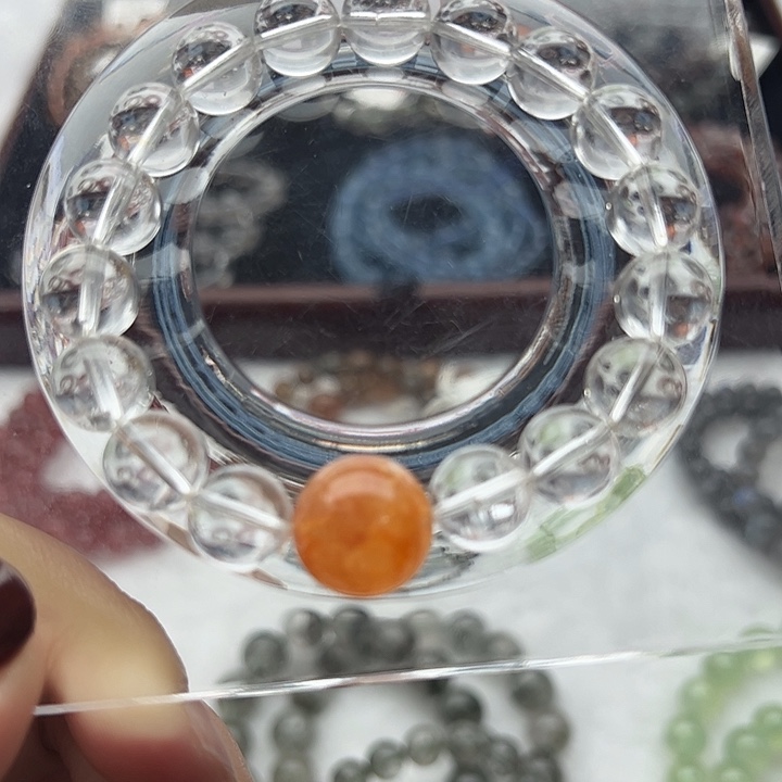 长石玉未镶嵌手串黄浇花搭白水晶