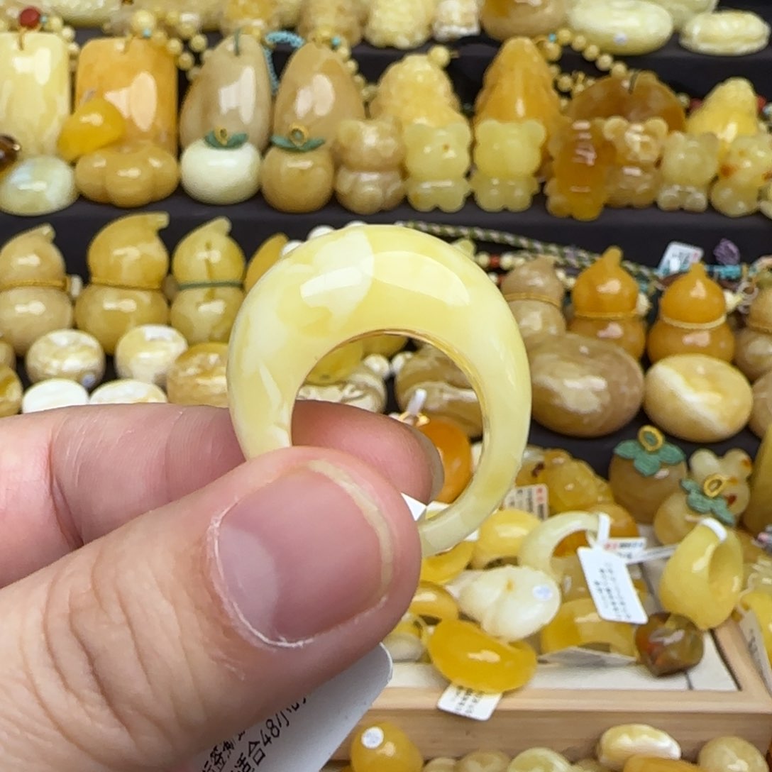 蜜蜡戒圈未镶嵌天然俄料白花蜜蜡馒头戒圈面包戒圈