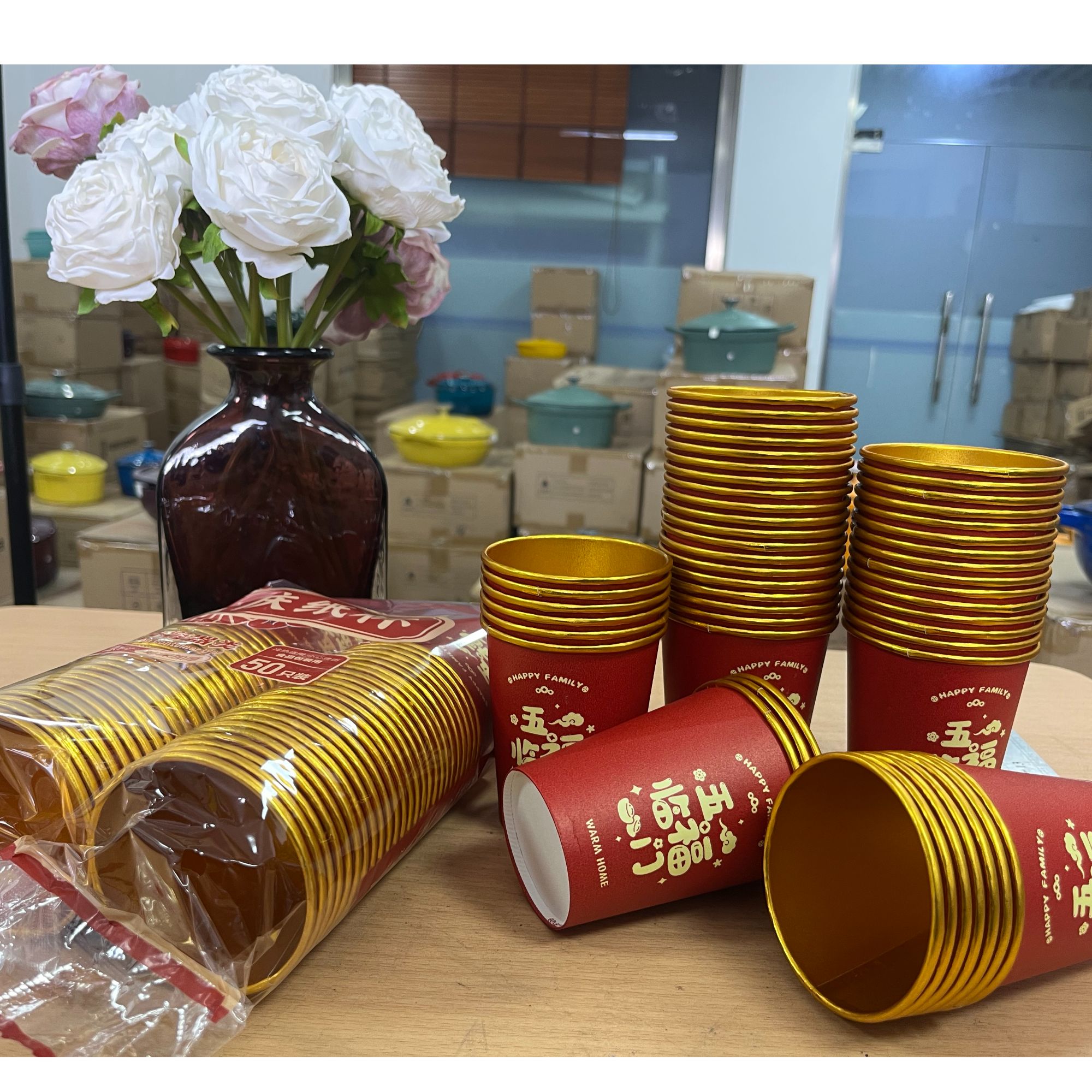 七彩优品-宠粉福利春节聚会婚礼一次性金箔纸杯50只