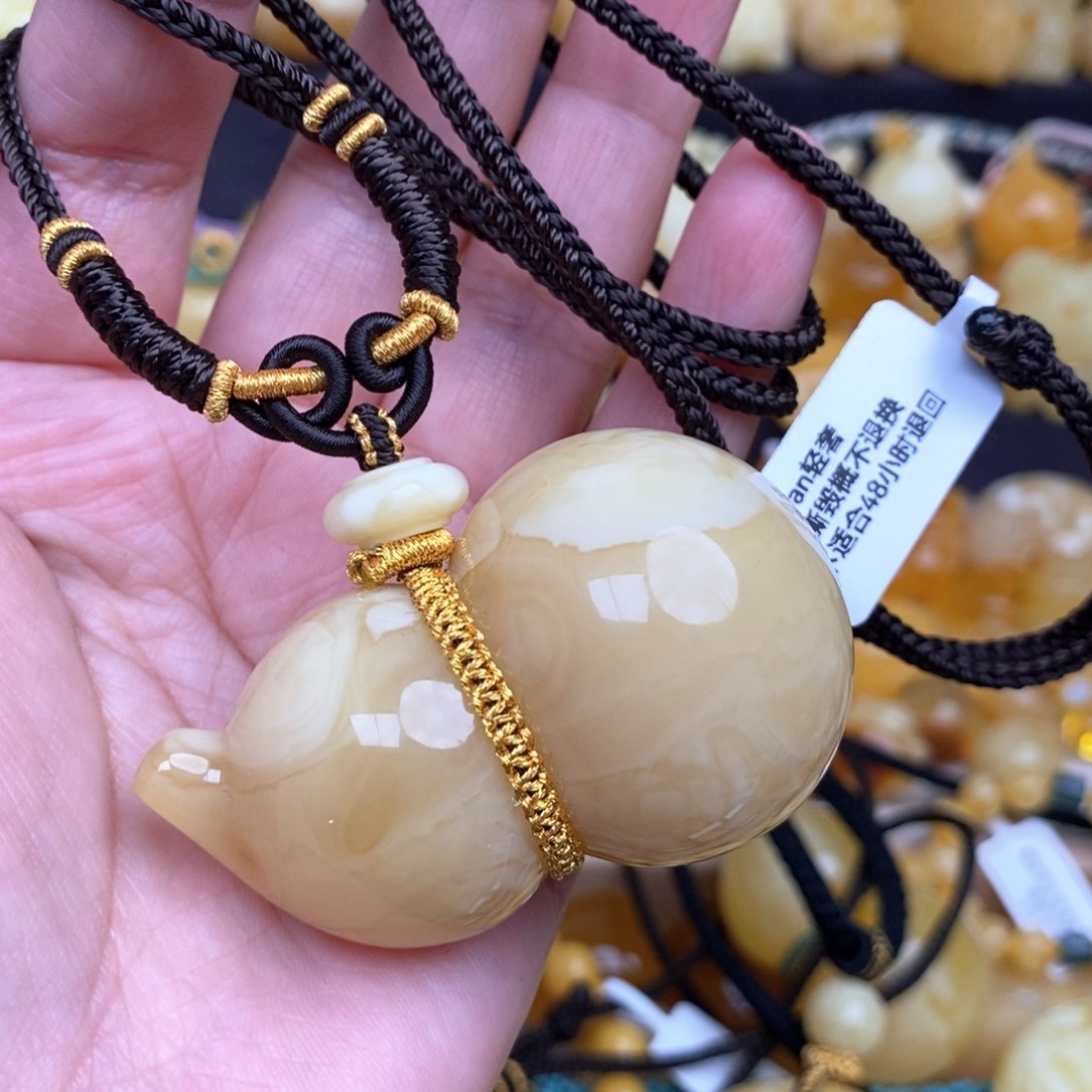 蜜蜡套链未镶嵌天然俄料浓蜡妖花蜜蜡葫芦吊坠毛衣链