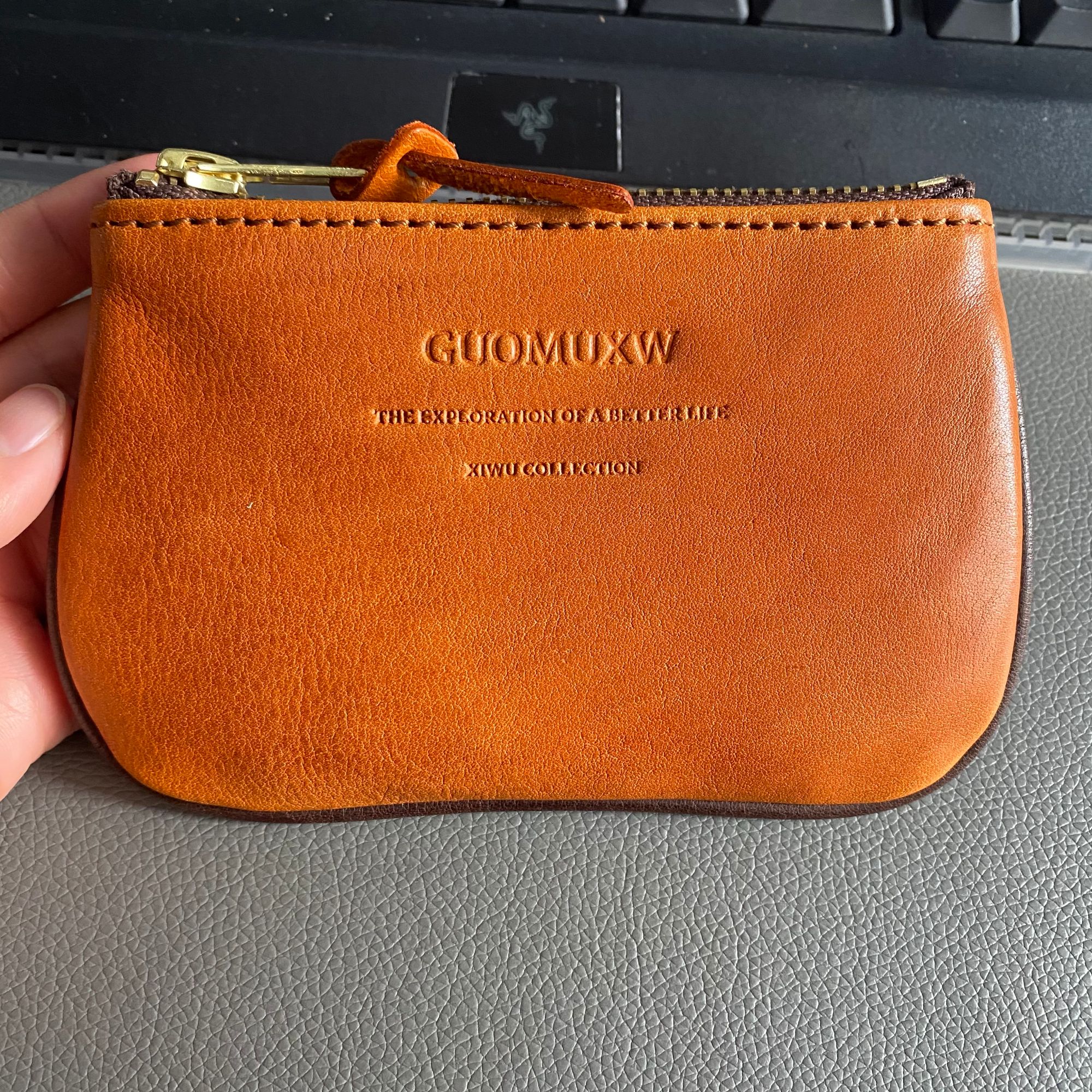 首饰袋 喜物双面都是皮皮手拿包牛皮纹植鞣头层真皮文玩手工手包0