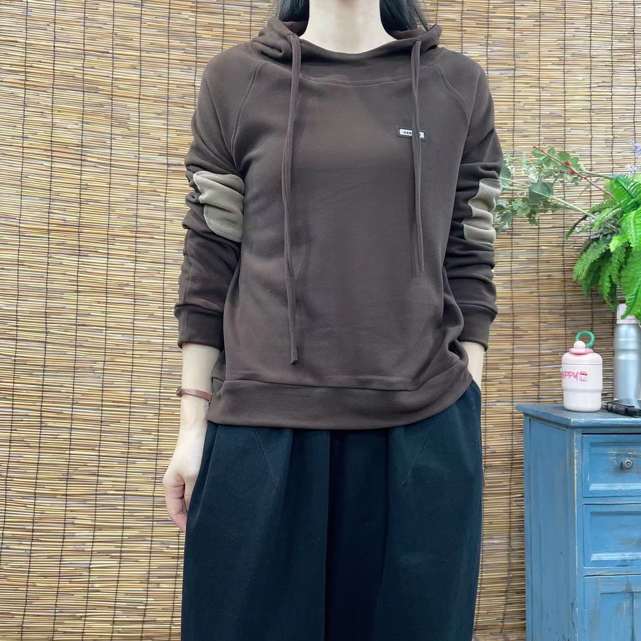 6910新款秋冬休闲百搭气质减龄连帽上衣T恤