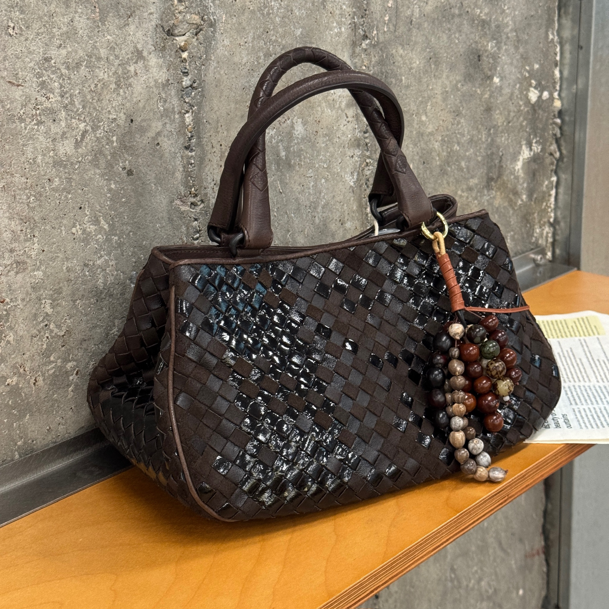 95新 BOTTEGA VENETA/葆蝶家 觅时/咖色编织菜篮子/118653