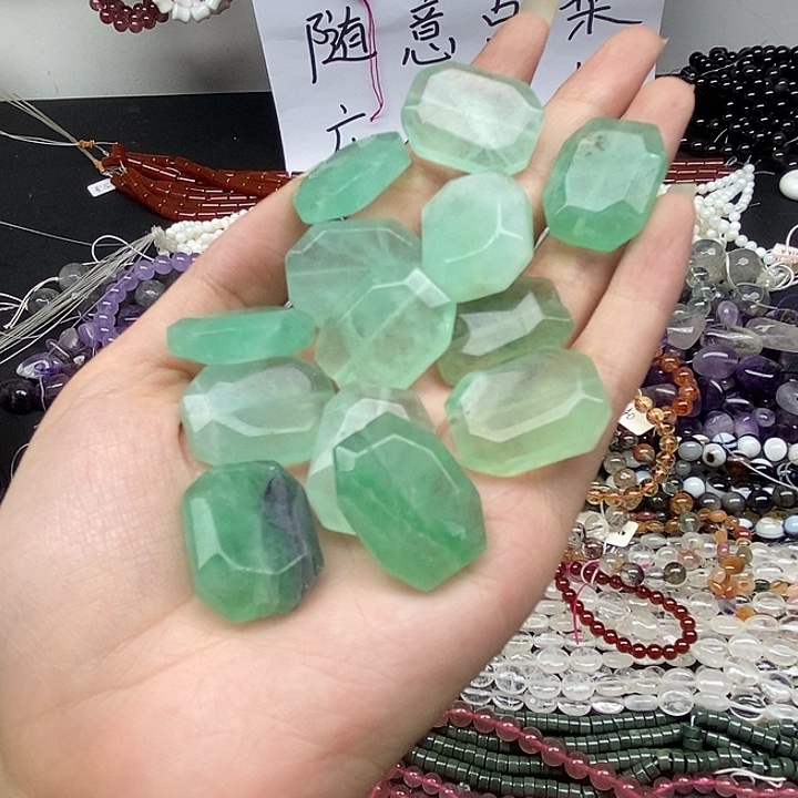 合金手链玛瑙/玉髓三个18×25mm绿萤石切面牌牌
