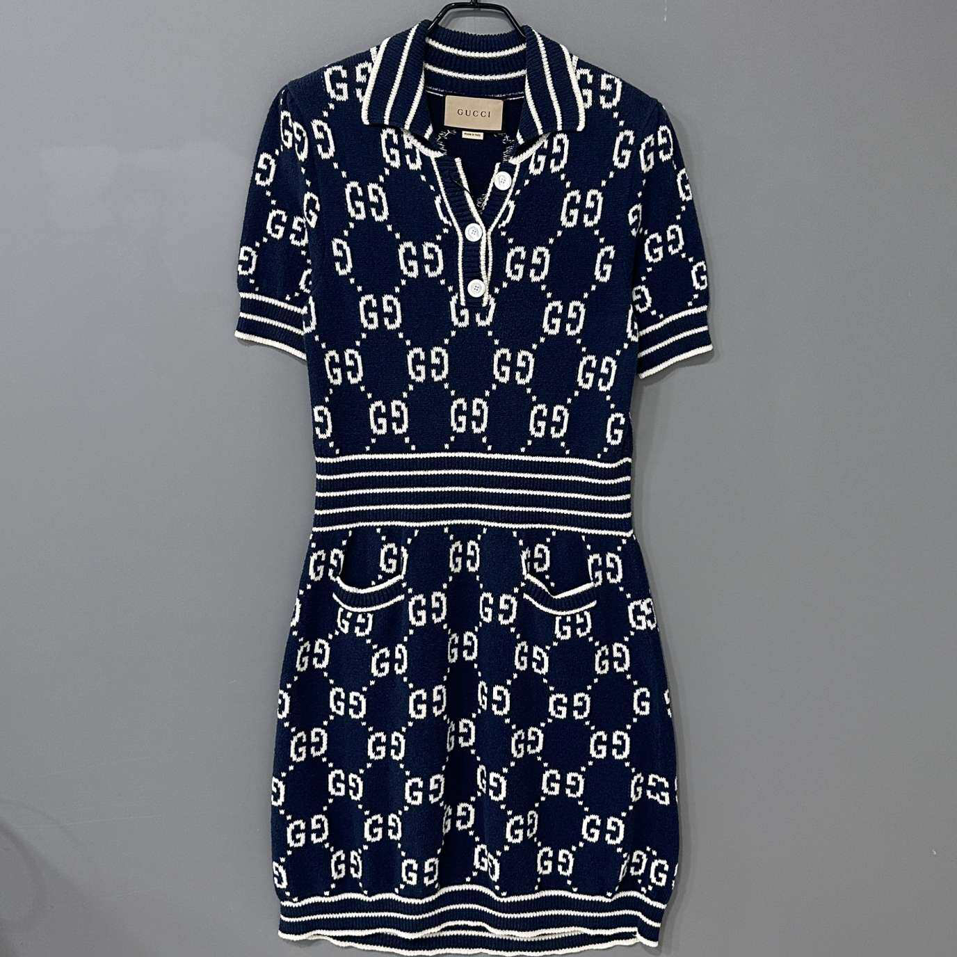 99新 GUCCI/古驰 GUCCI /古驰/满印logo收腰连衣裙/M码/38092