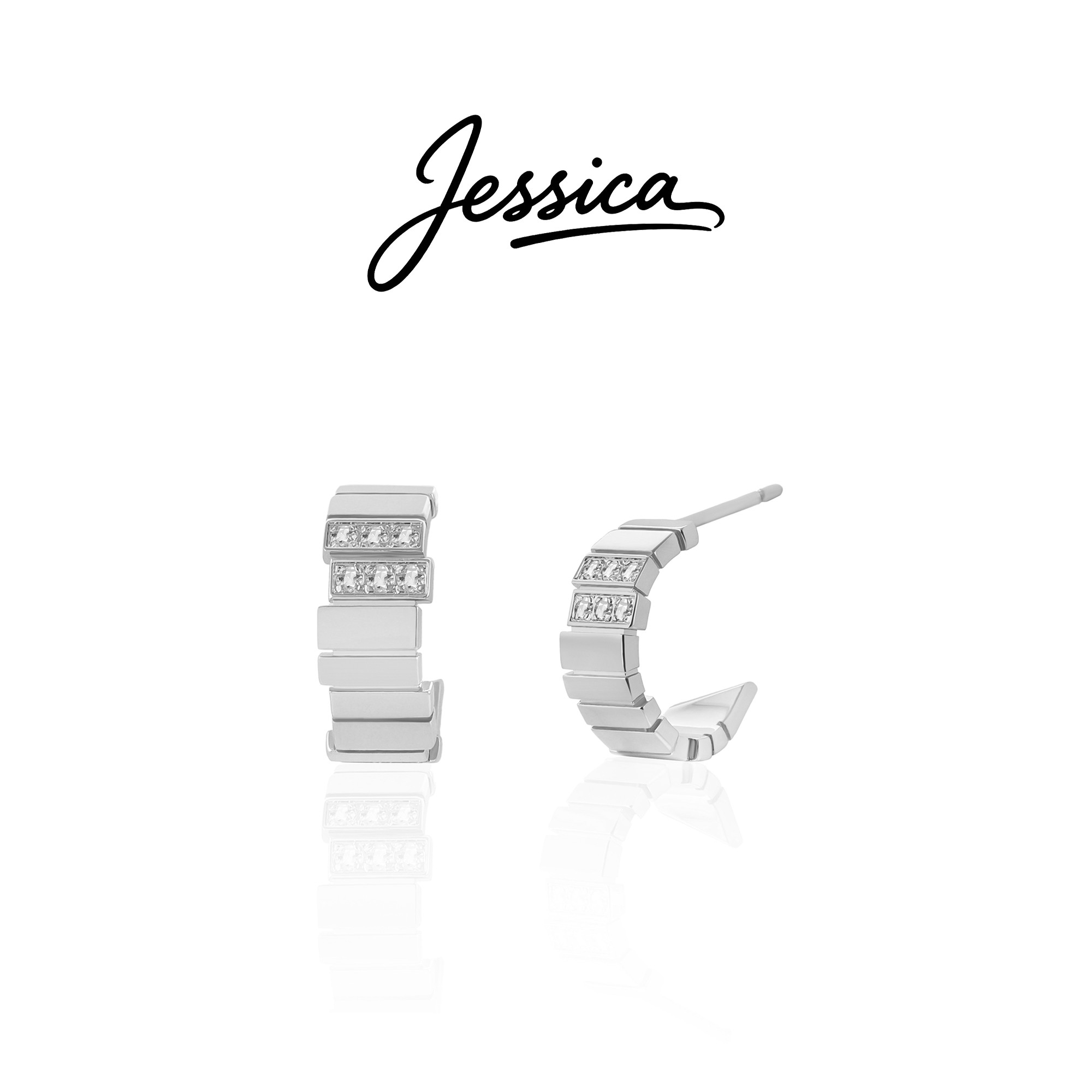 佳西卡 CNC 精工 925银针 新款风琴阶梯银色间钻耳环（JXK470）