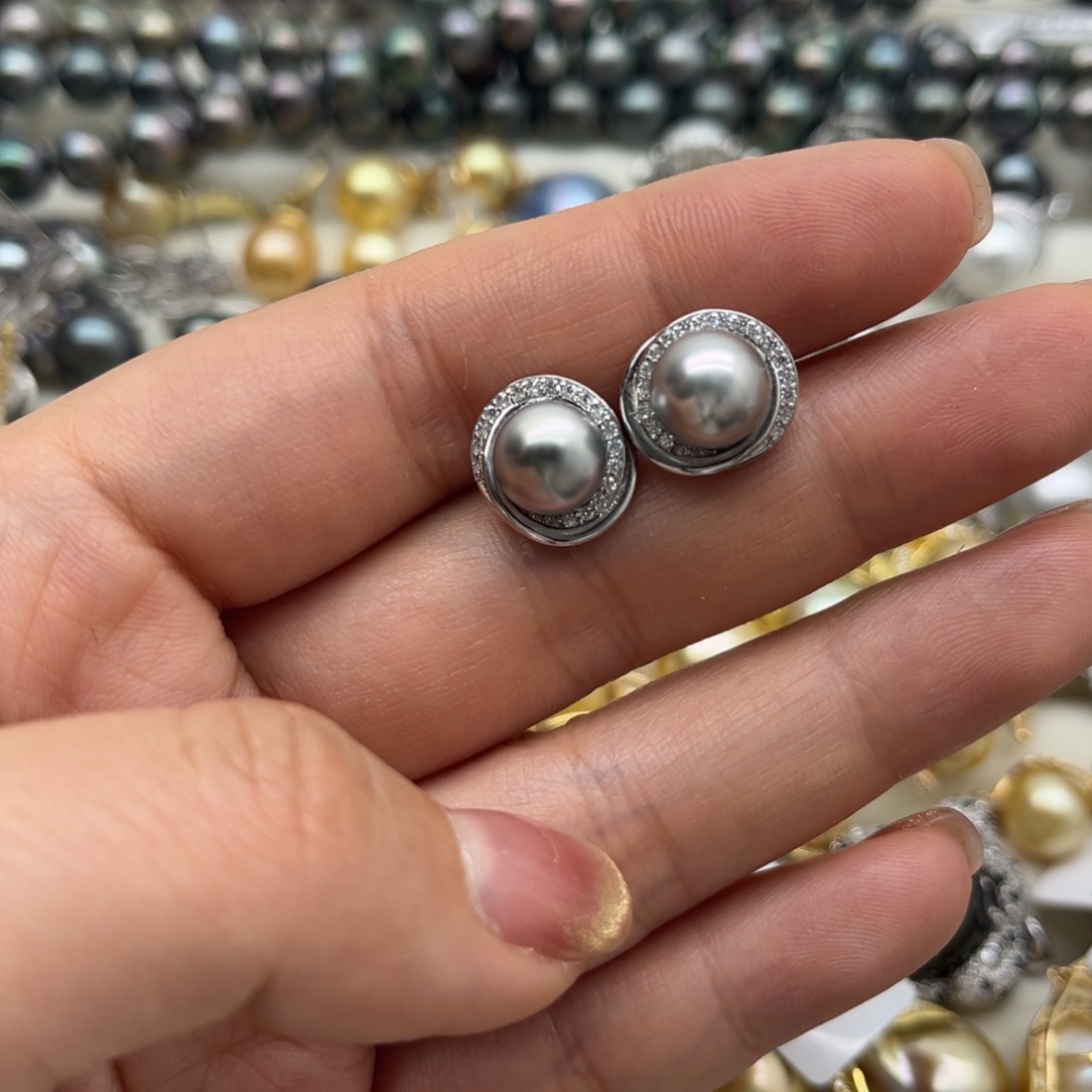 海水珍珠耳饰银S925镶嵌