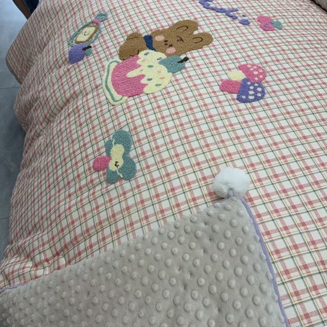  SY A类针织棉双层纱毛巾绣豆豆被