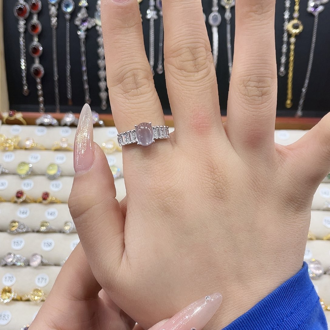 芙蓉石戒指女银S925镶嵌