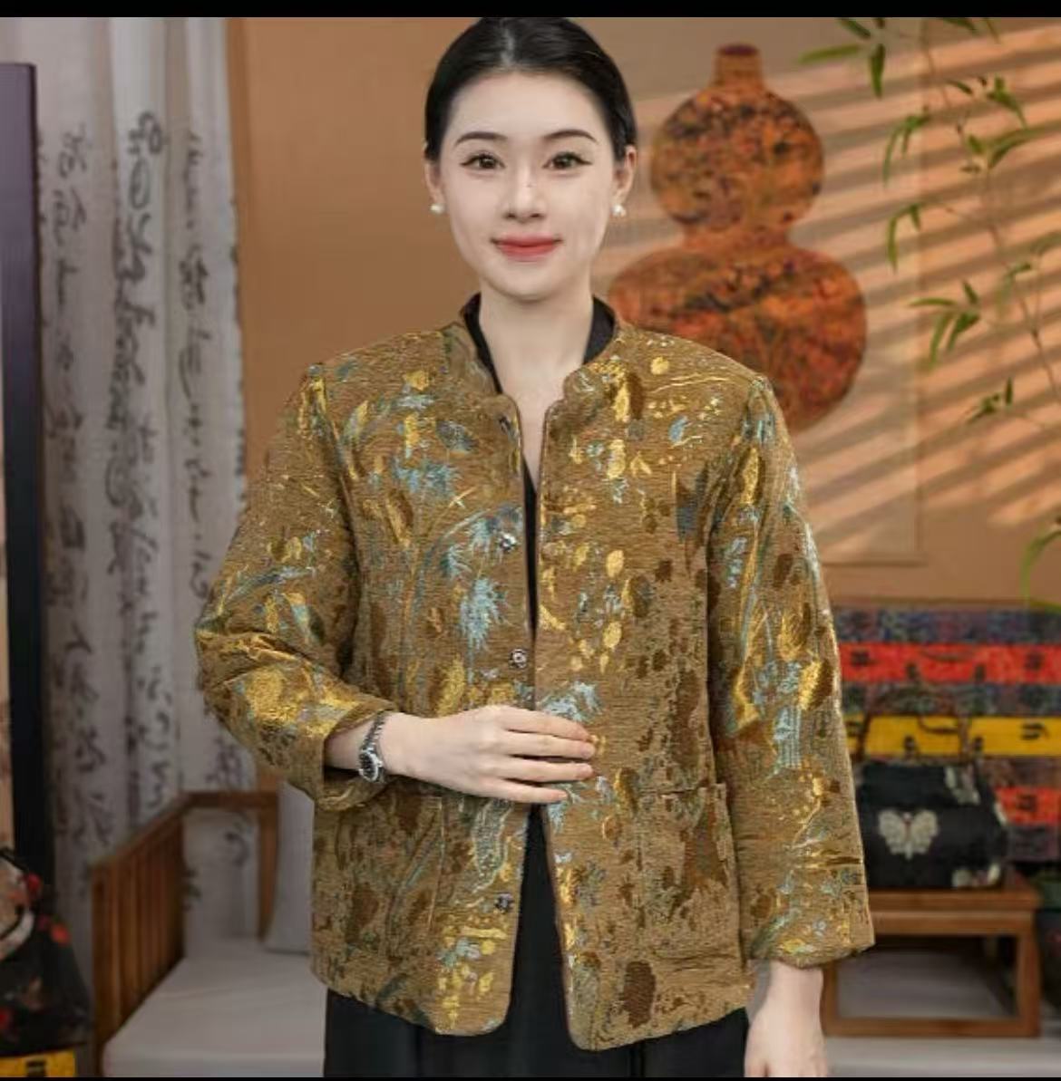 真丝【金秋】秋冬双面双穿重工立体减龄时尚加厚国风外套女装
