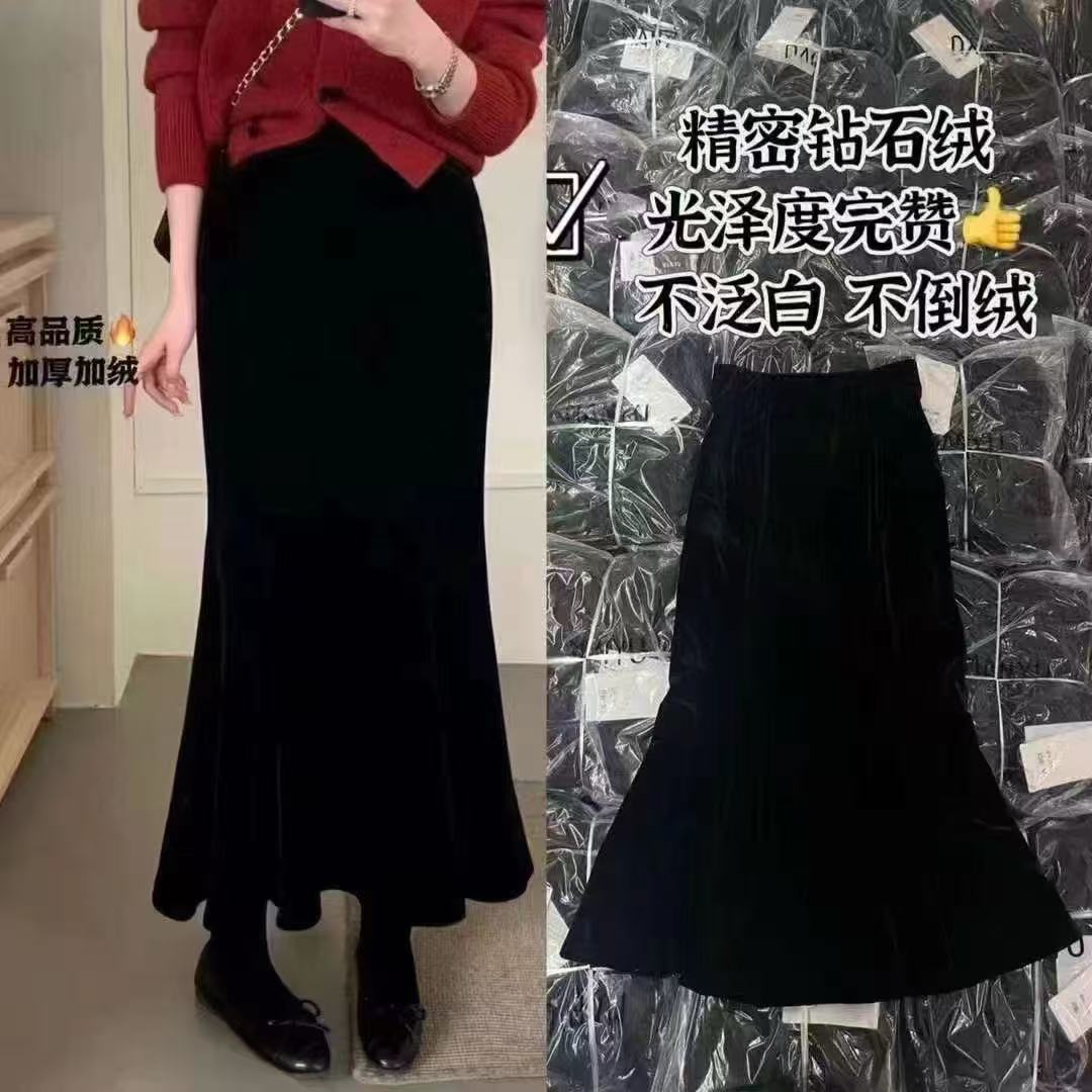 精密钻石绒光泽度显瘦鱼尾丝绒裙