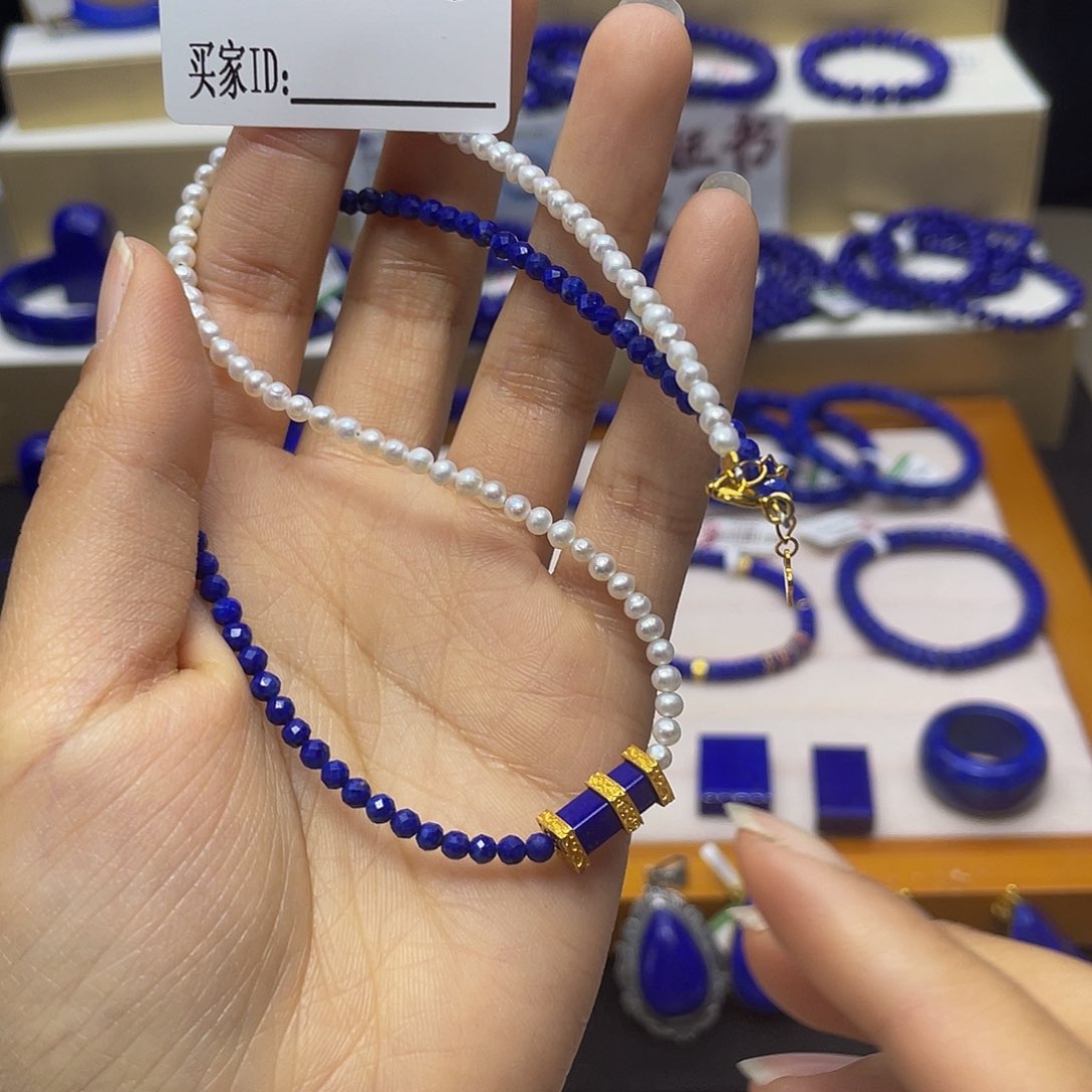 青金石项链银S925镀金镶嵌