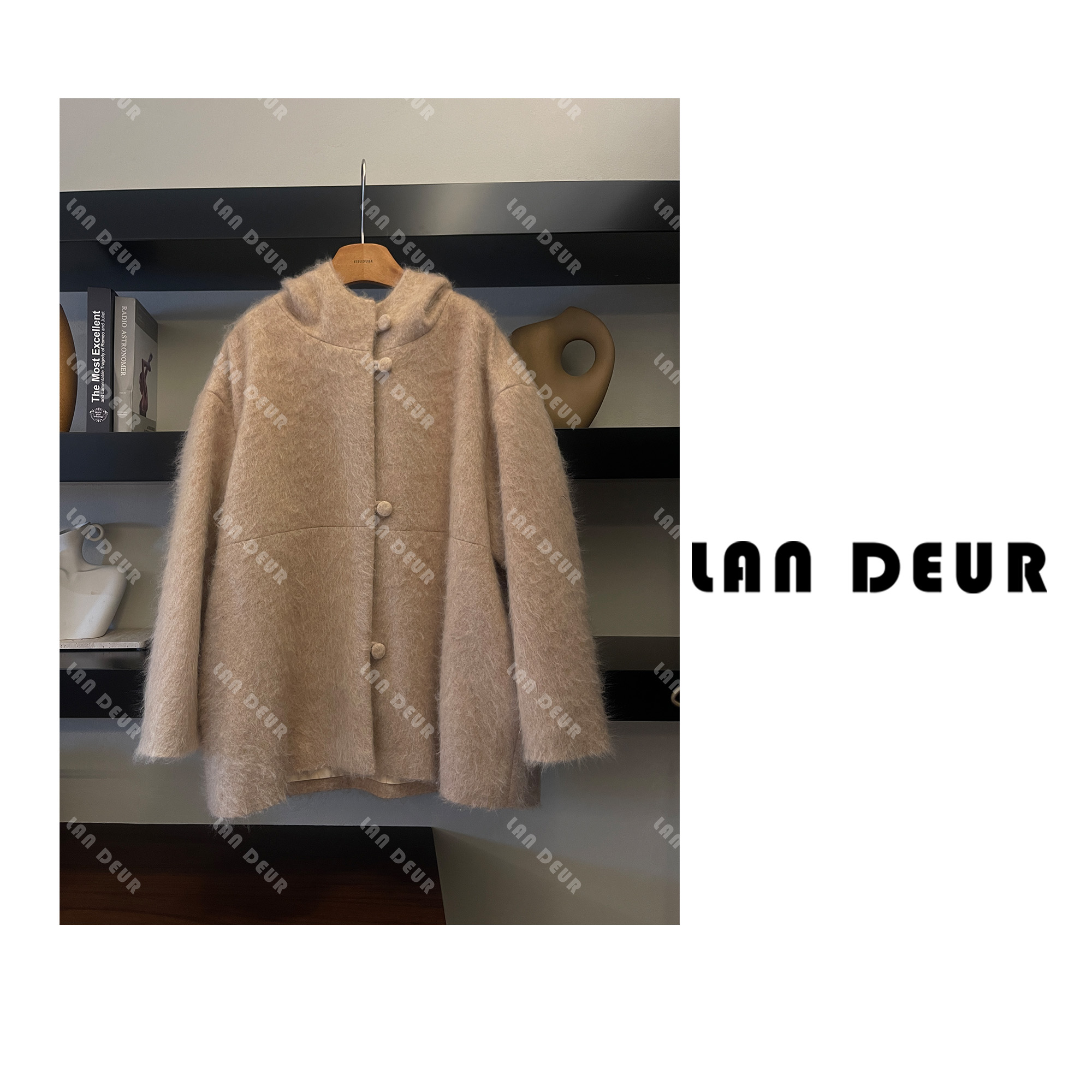 【咖域浮屿】羊毛+羊绒长毛大衣轻奢气质中长款连帽毛呢外套女