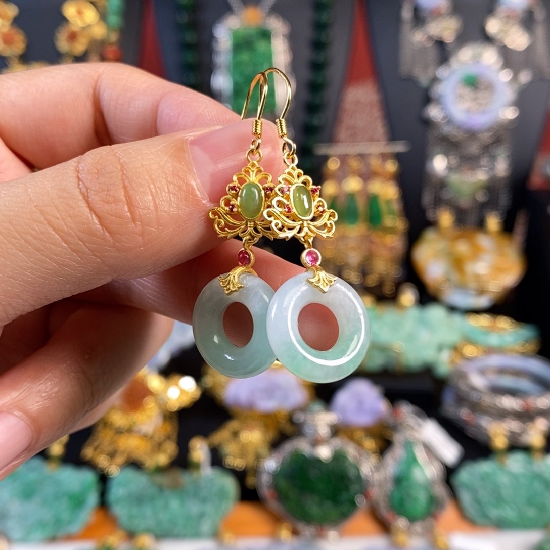 翡翠耳饰未镶嵌甜甜圈耳坠 炸价