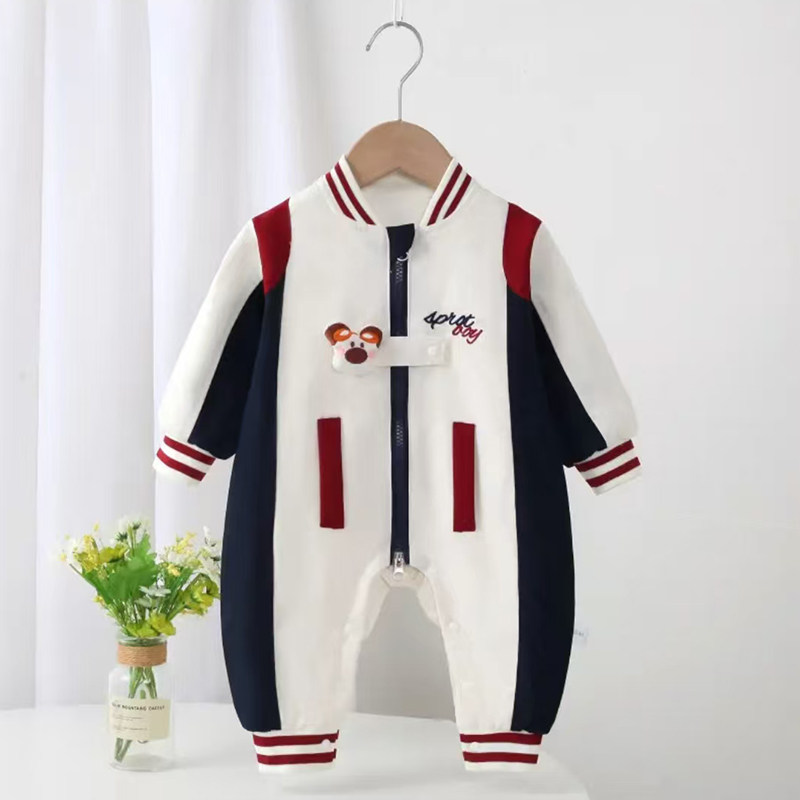 【秋冬夹棉】婴儿连体棒球服爬领熊袢棉哈衣宝宝外出保暖夹棉秋冬装
