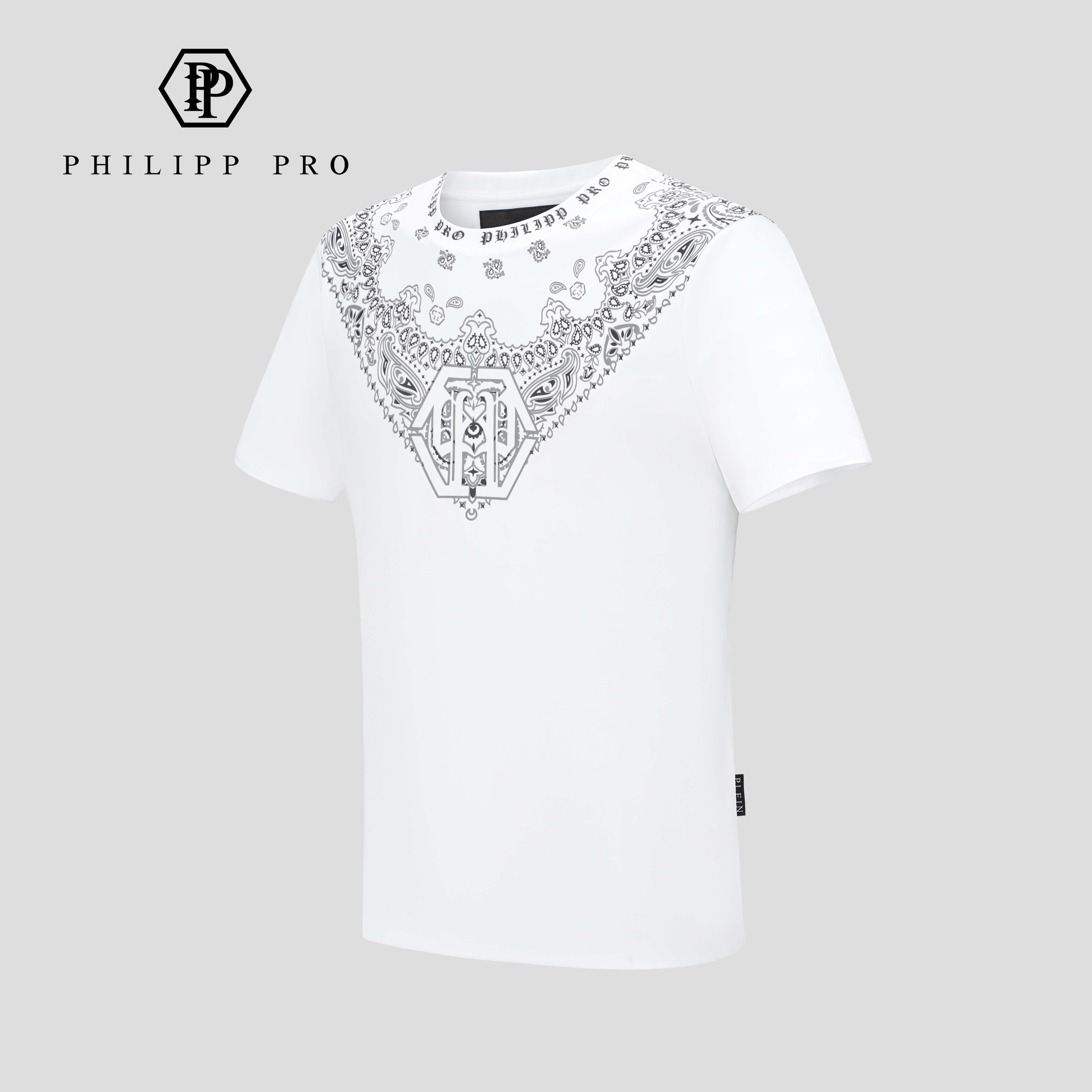 PHILIPP PRO男士潮流轻奢春夏季新款短袖休闲百搭黑色圆领T桖透气