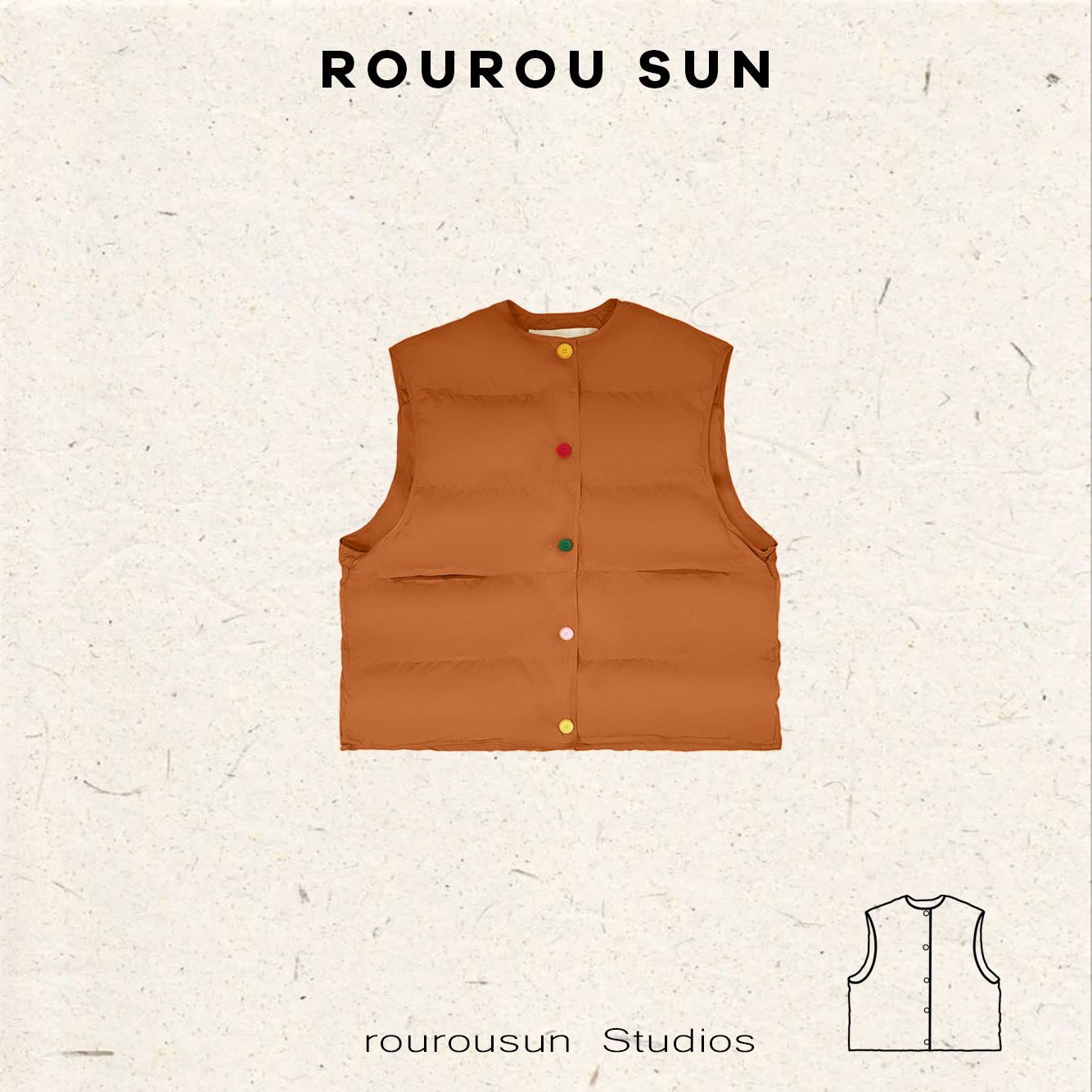 50629冬款女装韩系时尚百搭无袖通勤风设计感彩扣棉衣马甲