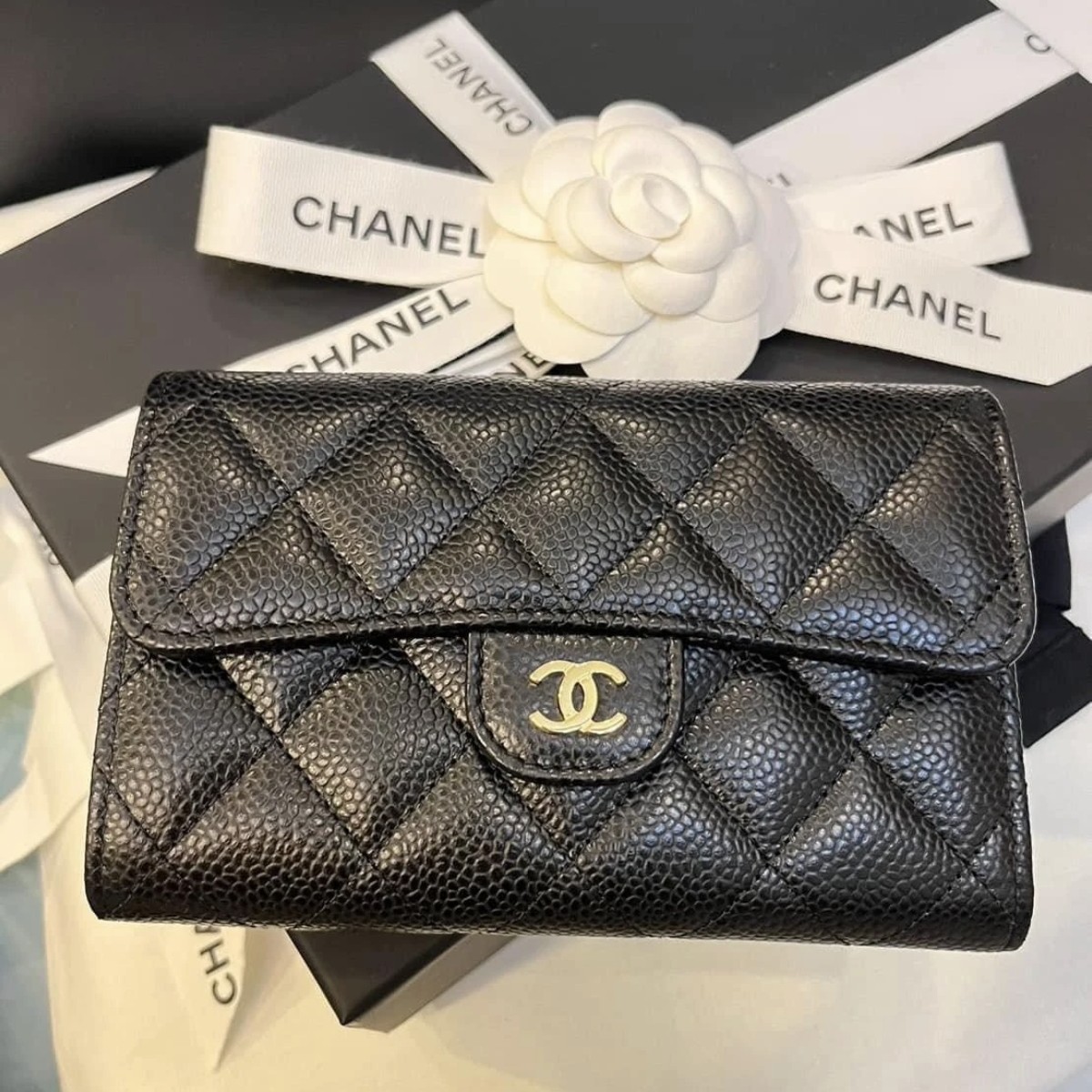 99新 Chanel/香奈儿 Chanel黑金荔枝cf钱包 25100145-07