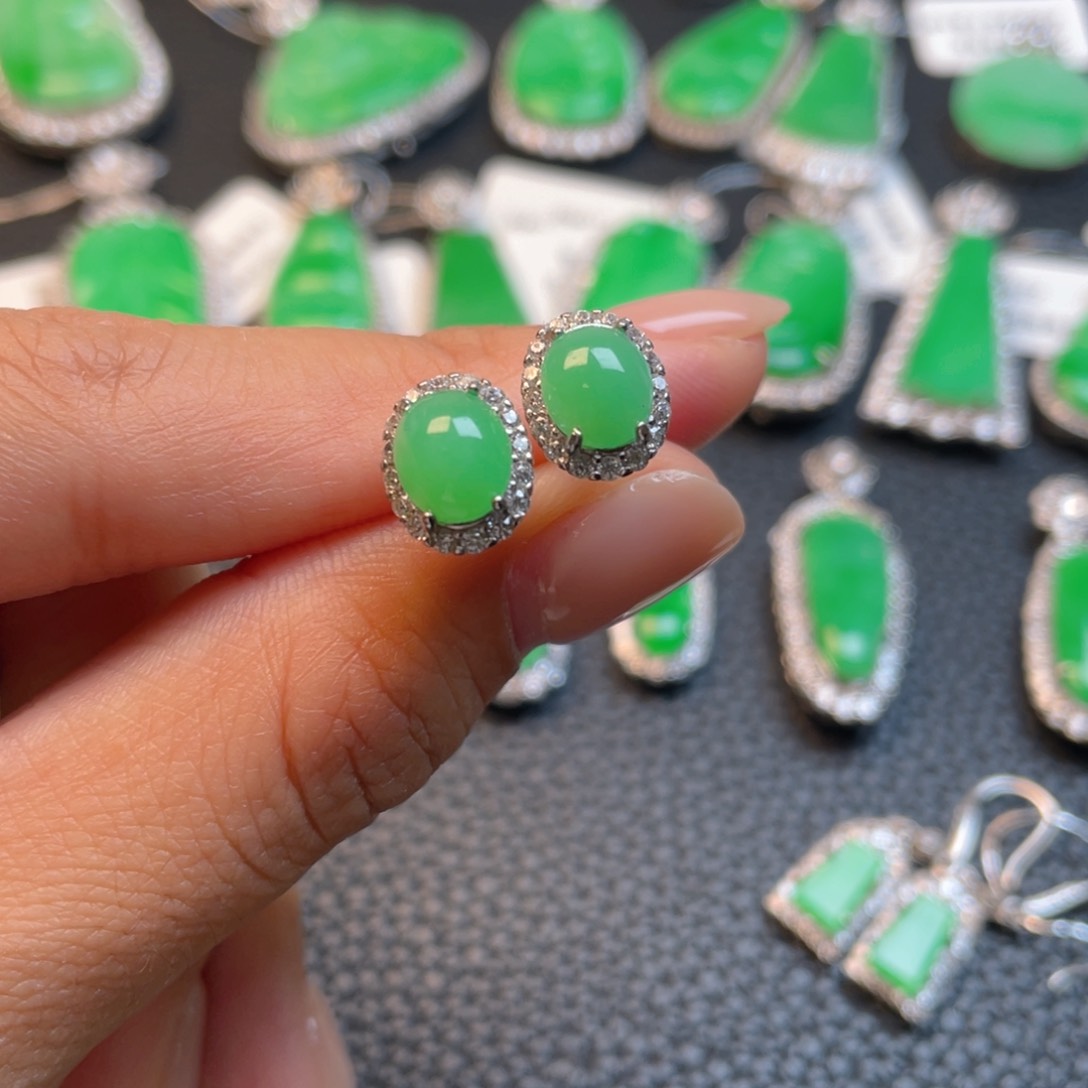 翡翠银S925镶嵌吊坠(不含链)耳钉