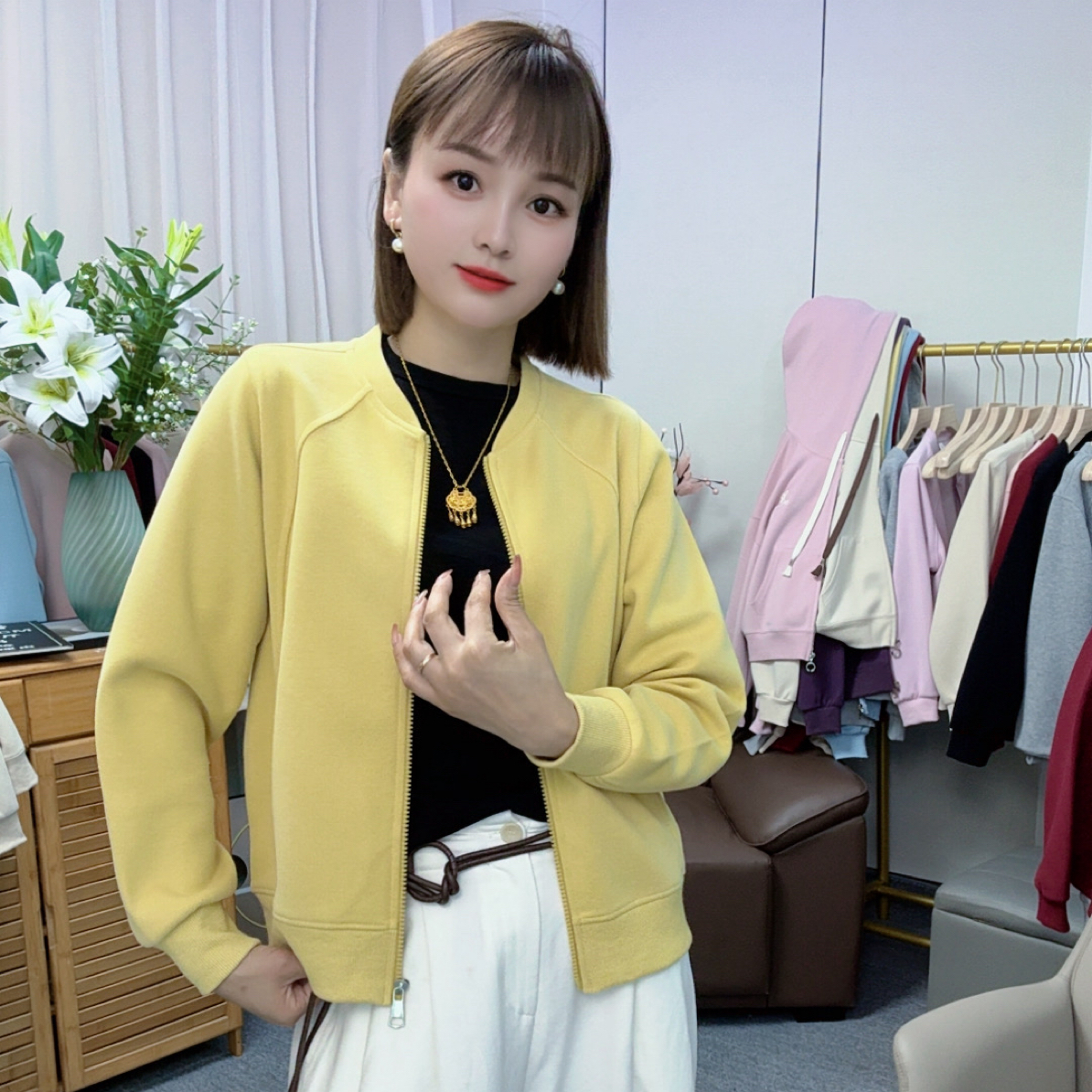 0051正肩（加绒/不加绒）纯色卫衣棒球服韩版短款秋冬休闲百搭外