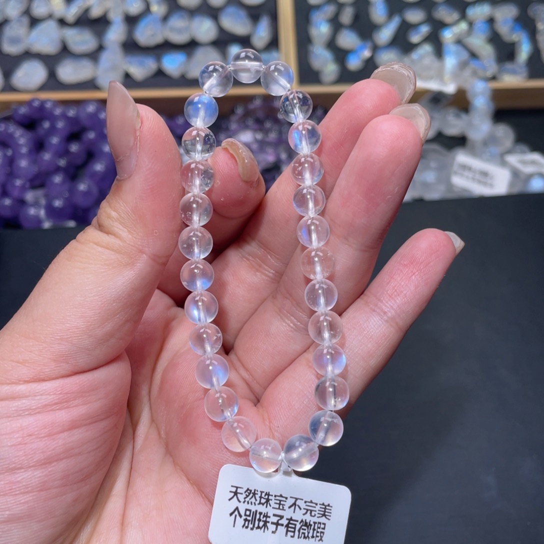 一***黄手链未镶嵌长石蓝月光手链7mm