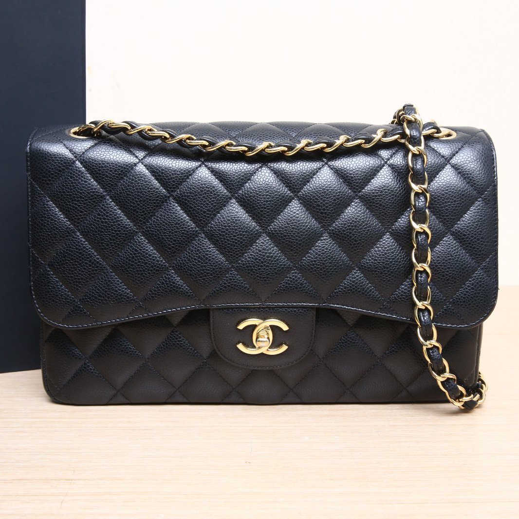 95新 Chanel/香奈儿 小花双双CF 口盖包 JUMBO 23开 金扣 