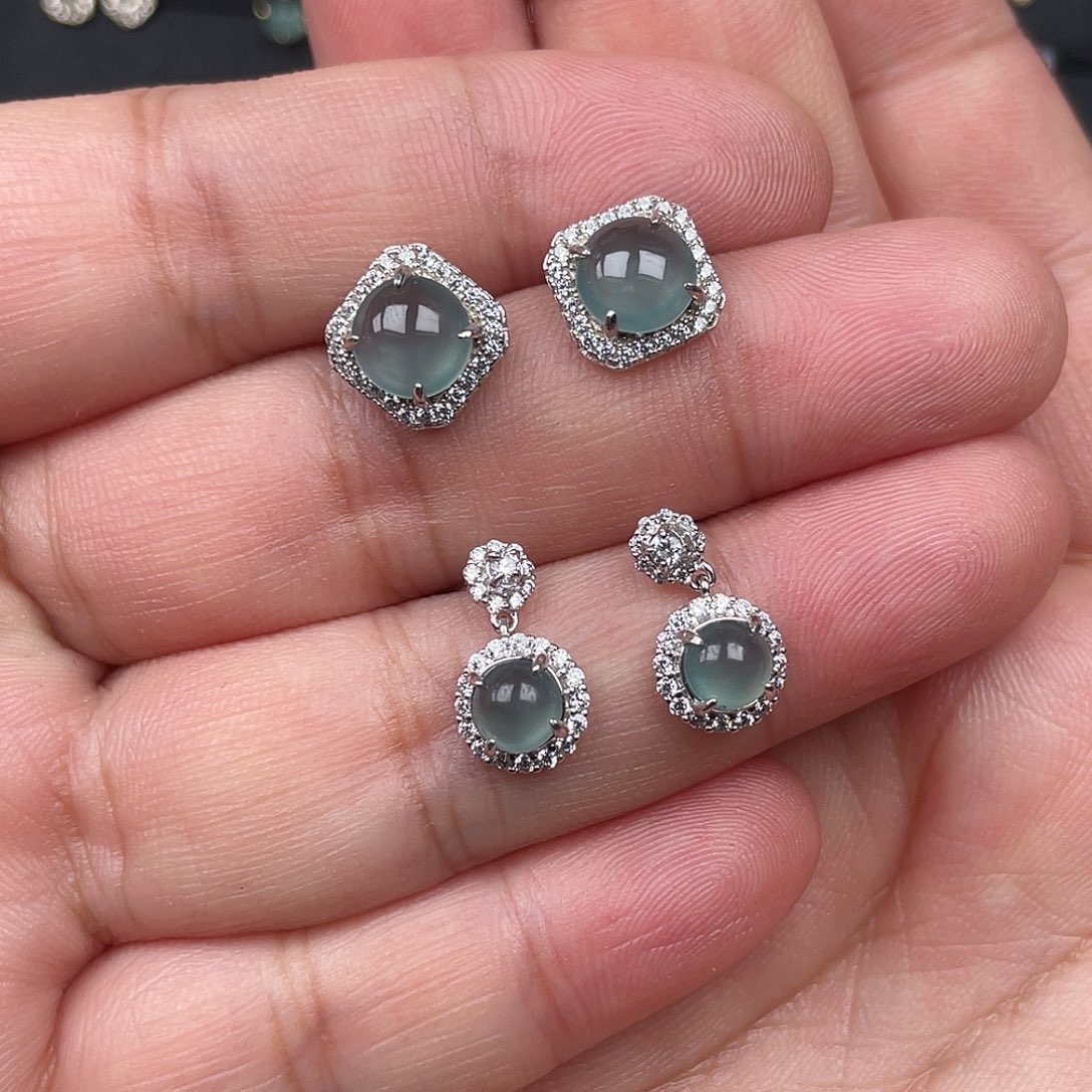 翡翠银S925镶嵌耳饰