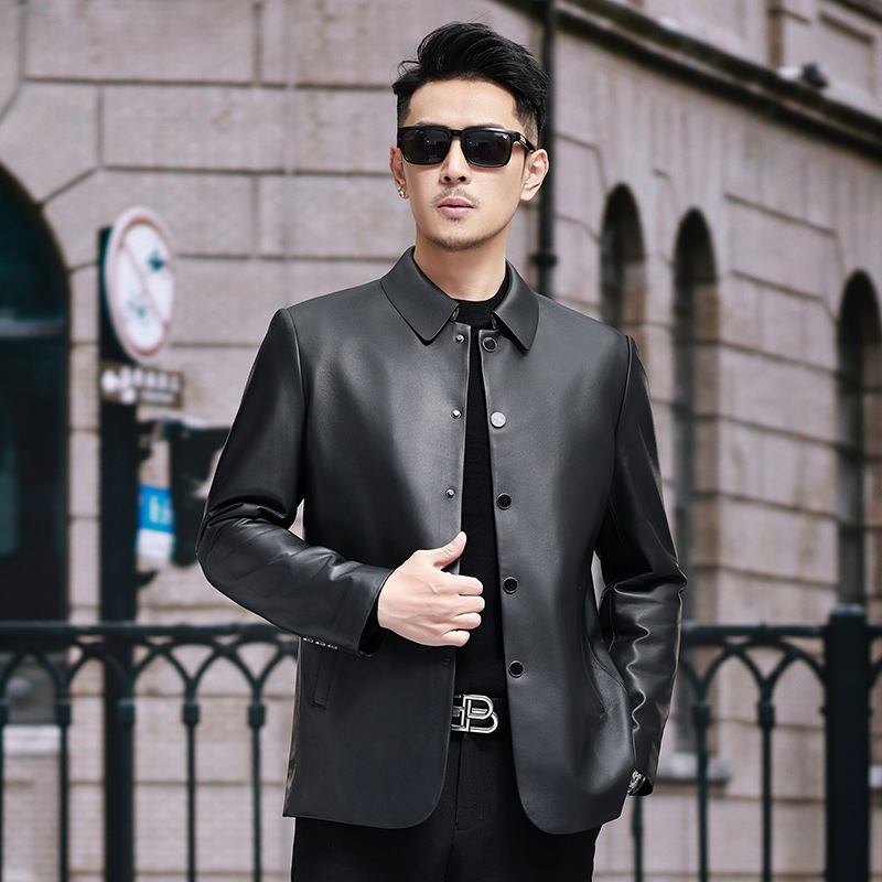 NOBLE DUKE新款8203头层绵羊皮男士真皮皮衣翻领西装版商务外套