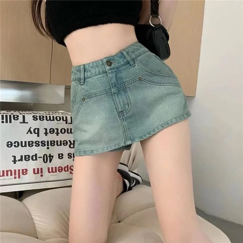 命命定制 辣妹自带打底!复古高腰牛仔短裙裤女显瘦性感裤裙包臀裙