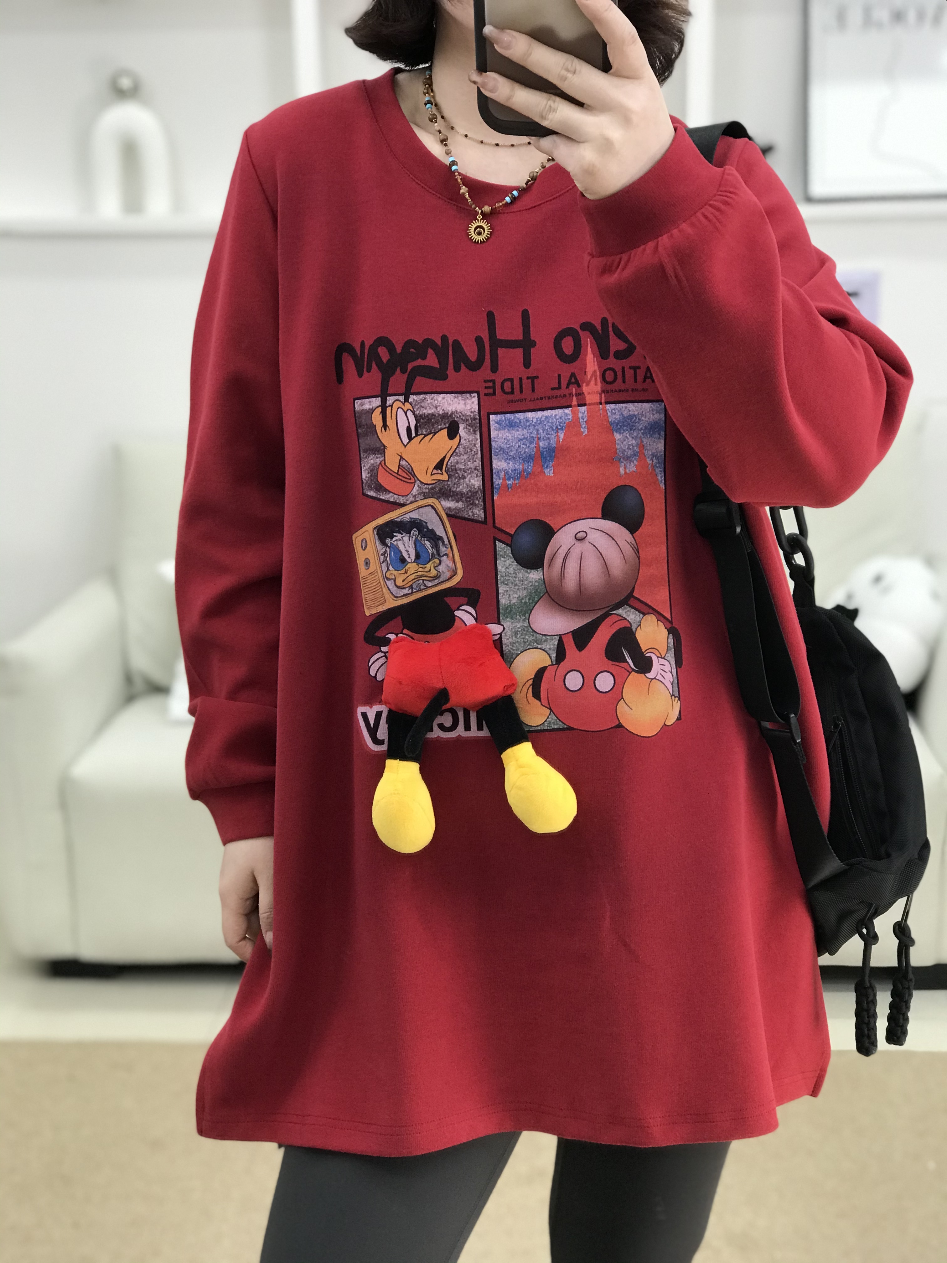 {莹莹推荐}7619冬季大码女装休闲减龄立体米奇打底T恤
