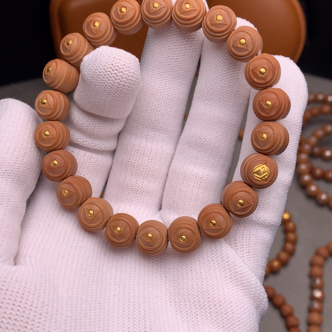 手串猴头核桃日进斗金双面镶嵌24k