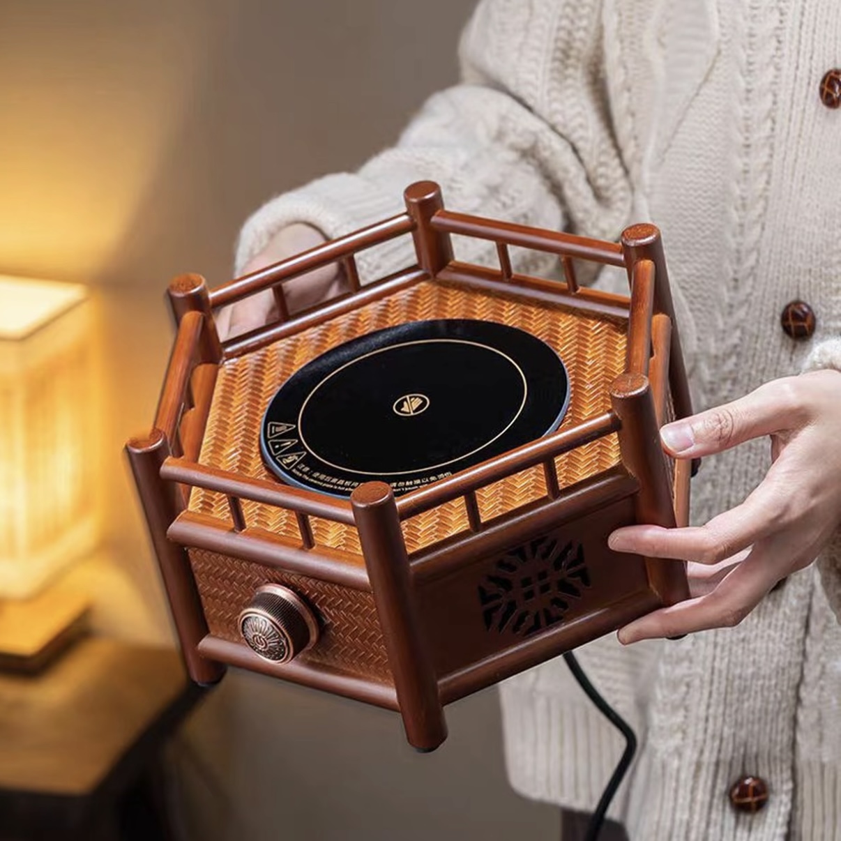 【电陶炉】六方竹编电陶炉煮茶炉室内家用型新中式复古煮茶器耐高温