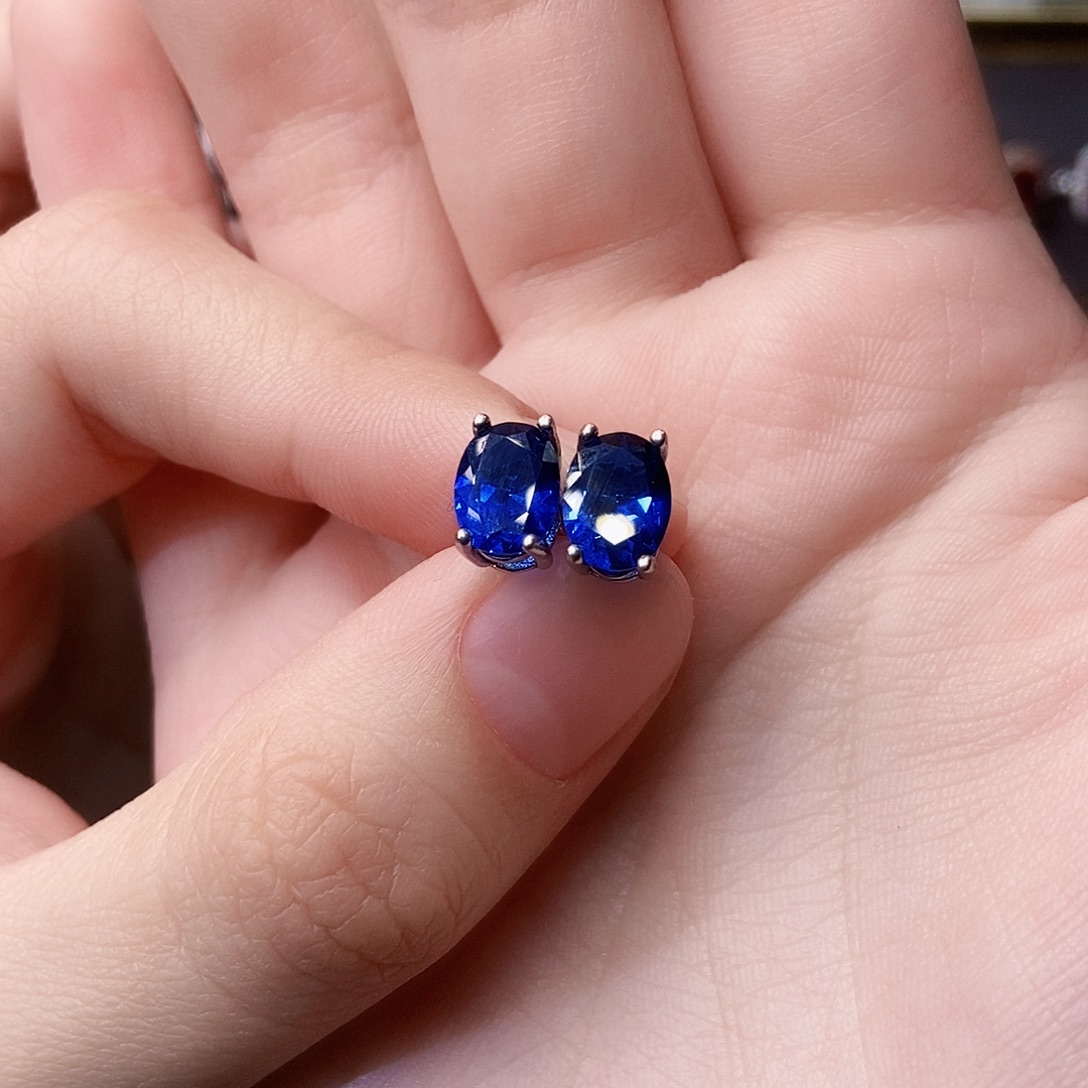 蓝宝石银S925镶嵌耳饰